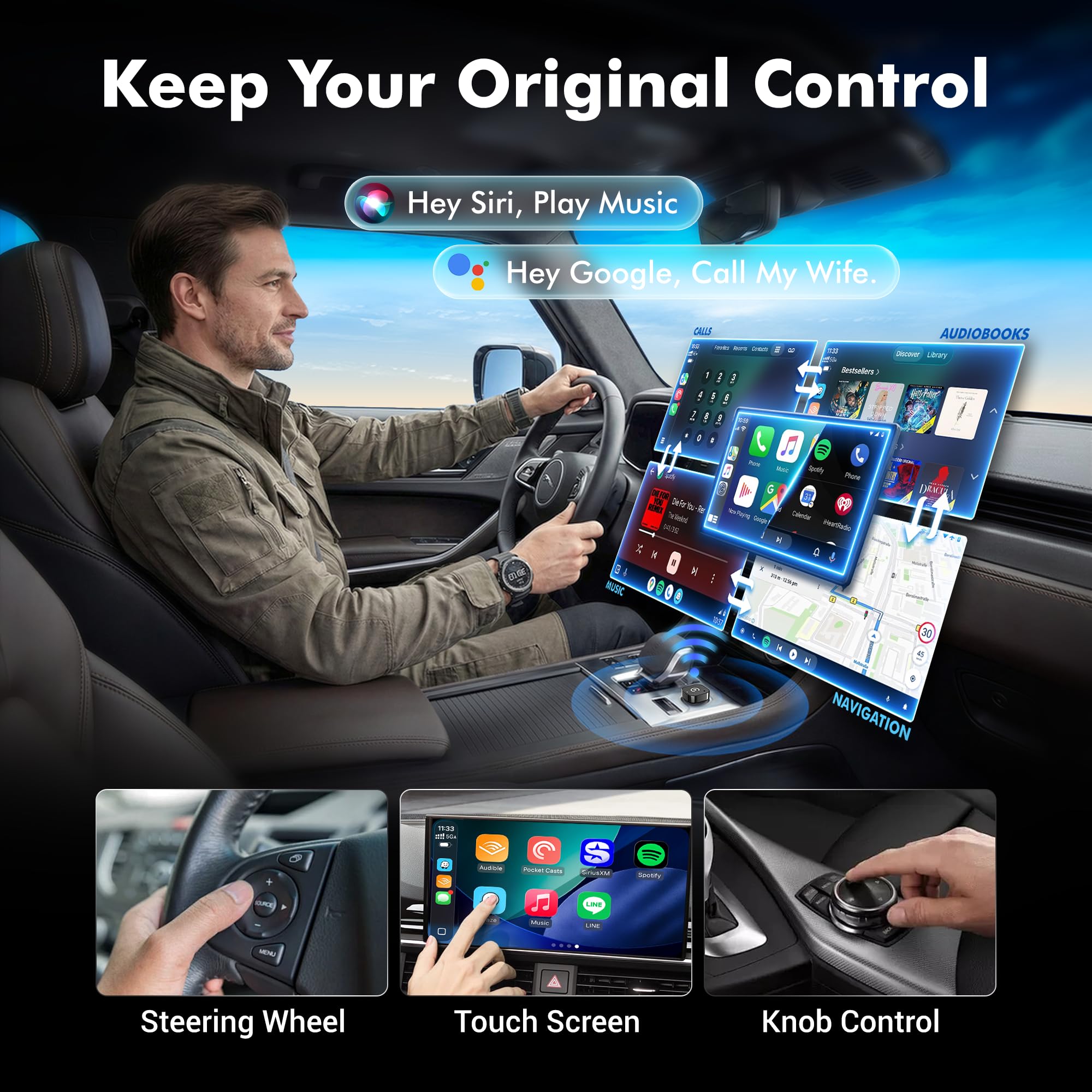 2026 Update 2-IN-1 Wireless CarPlay & Android Auto Adapter, Kabelloses CarPlay für iPhone & Android, Plug & Play, 5GHz No Delay, Auto Connect, USB-A & USB-C, für CarPlay-Fahrzeuge ab 2016