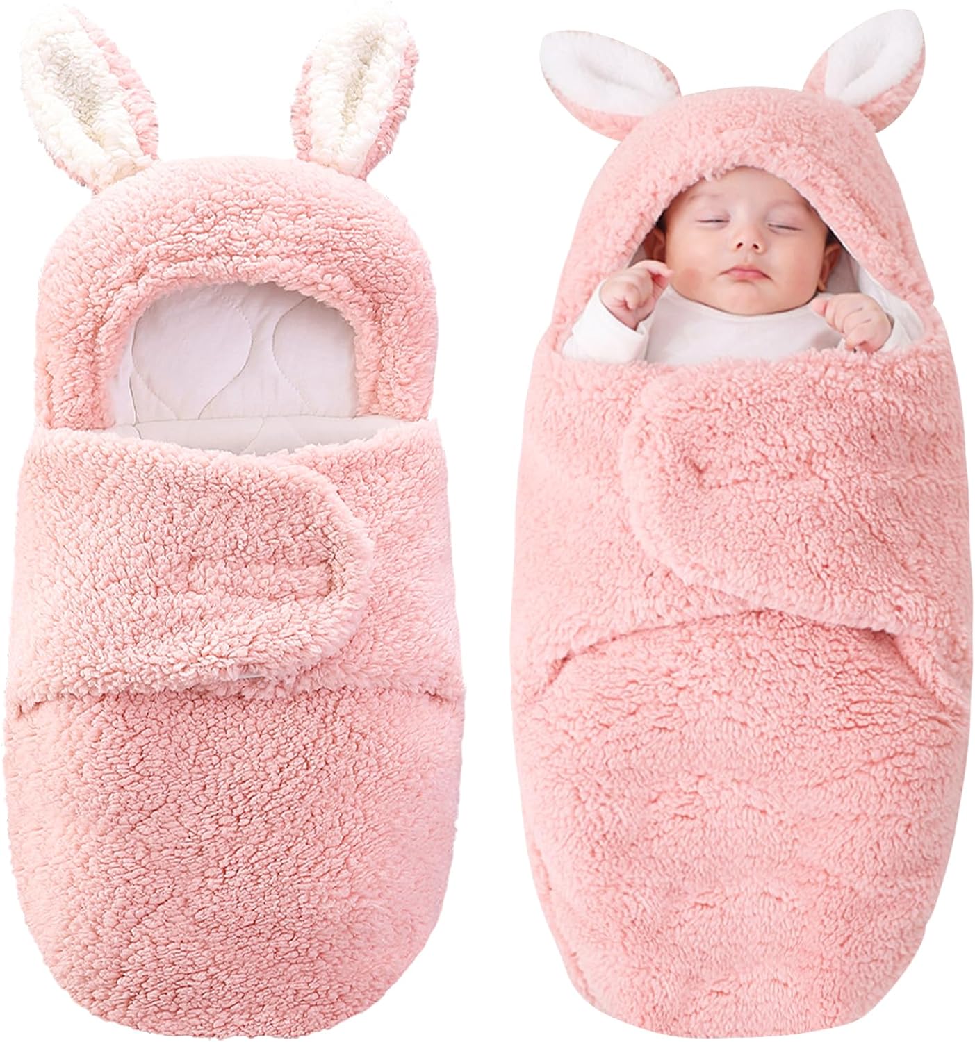 Baby Swaddle Blanket Newborn Receiving Blanket with Cute Rabbit Ears Soft Plush Wrap Outerwear for 0-3 3-6 Months