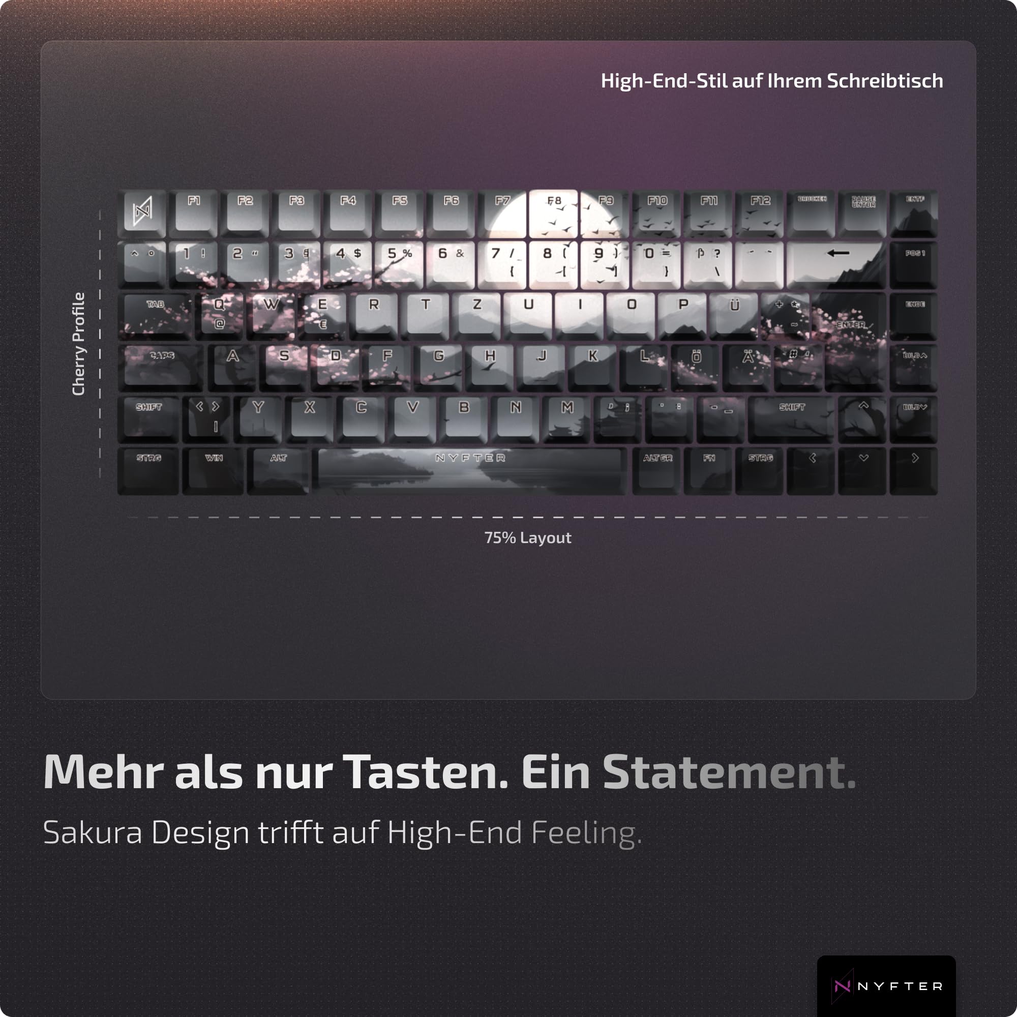 Nyfter - Premium Sakura V3 Keycaps ISO 60% und 75% Custom Keycaps ISO Layout für Mechanische Tastaturen (75%)