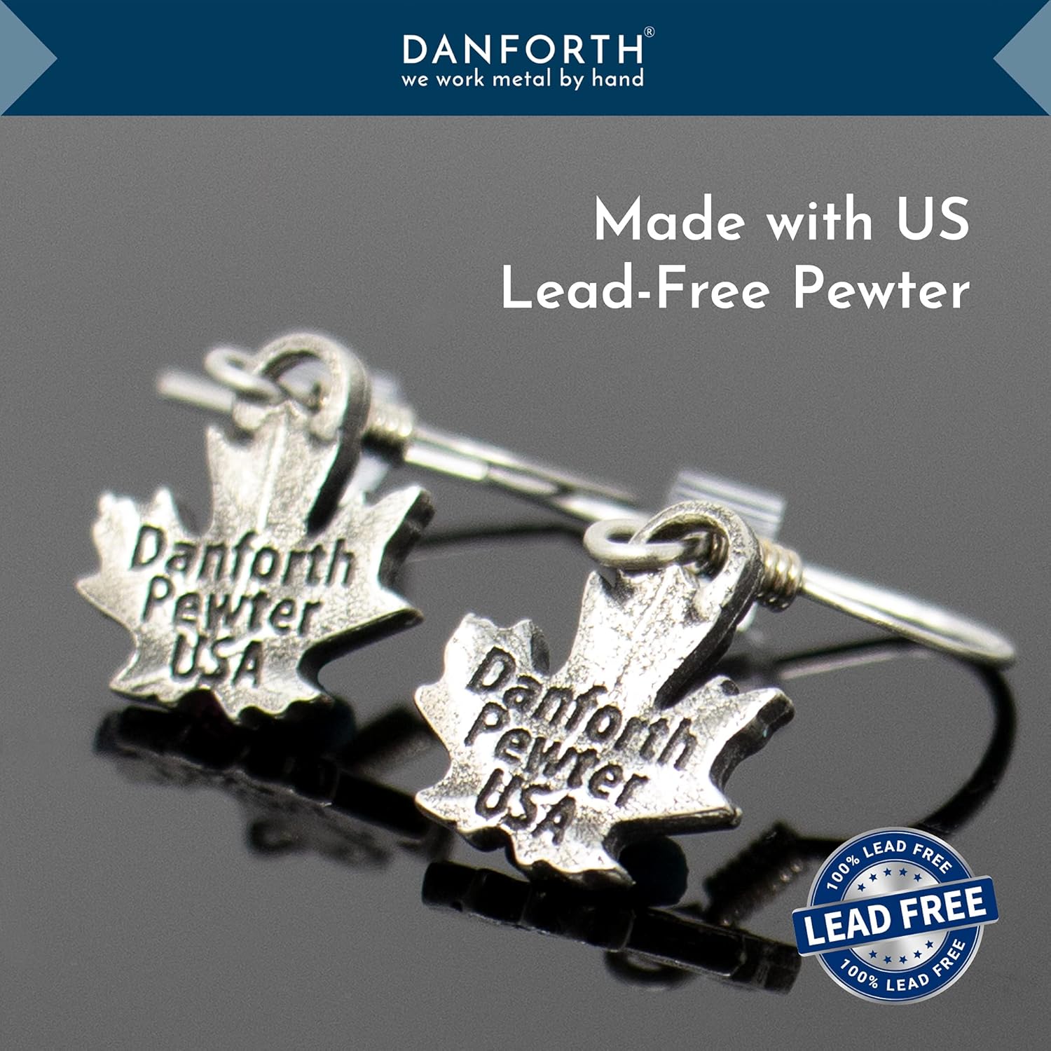 Danforth – Mini Maple Leaf Fall/Autumn Pewter Wire Earrings, 1/2”, Surgical Stainless Steel Wire, Handcrafted, Made In USA