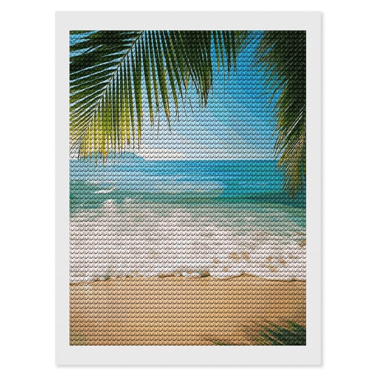 FekiLoot Ocean Sea Beach Palm Leaves Paint by Numbers Kit for Adults Beginner DIY Diamond Dots Paintings Round Full Drill Diamond Art Kits Picture Diamond Art Painting Kits for Home Decor 12"x16"