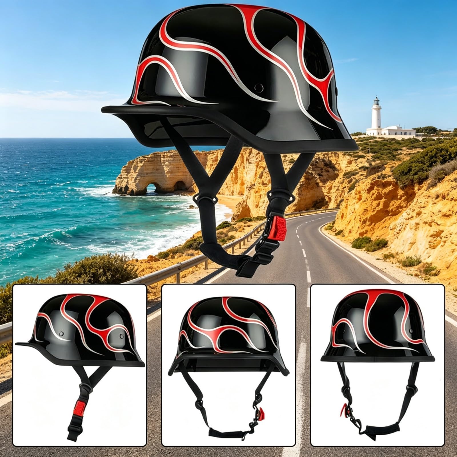 Phantom Mini Kask Motocyklowy Otwarty Certyfikat Atest ECE 22.06 Dopuszczony do Ruchu Skorupa ABS Szybkie Zapięcie Cruise Bobber z Kominiarką Skuter Chopper