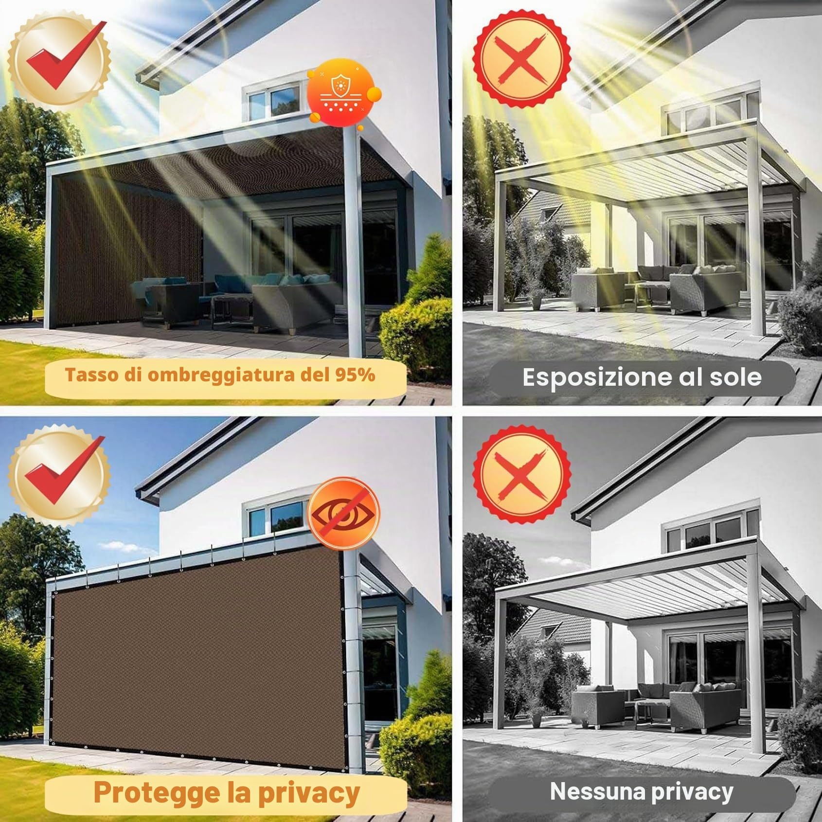 Tenda da Sole Parasole Tenda a Vela 180 x 350 cm, Antivento/98% Protezione Uv, Sabbia, Vela Parasole Tenda a Vela, Rete di Ombreggiatura, per Giardino, Pergola, Grigio Chiaro