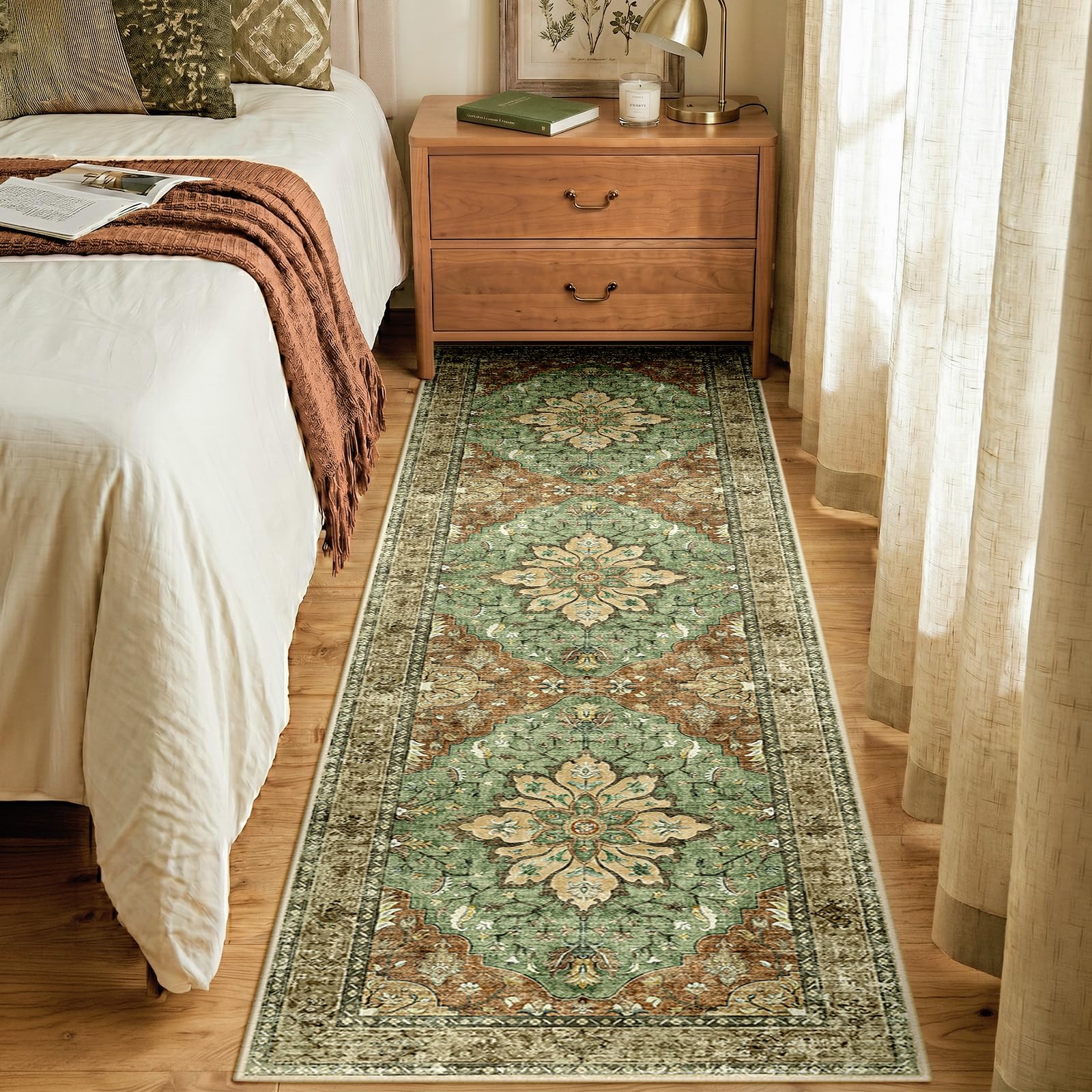 Tapis de salon lavable 60x240 vintage low pile design brique