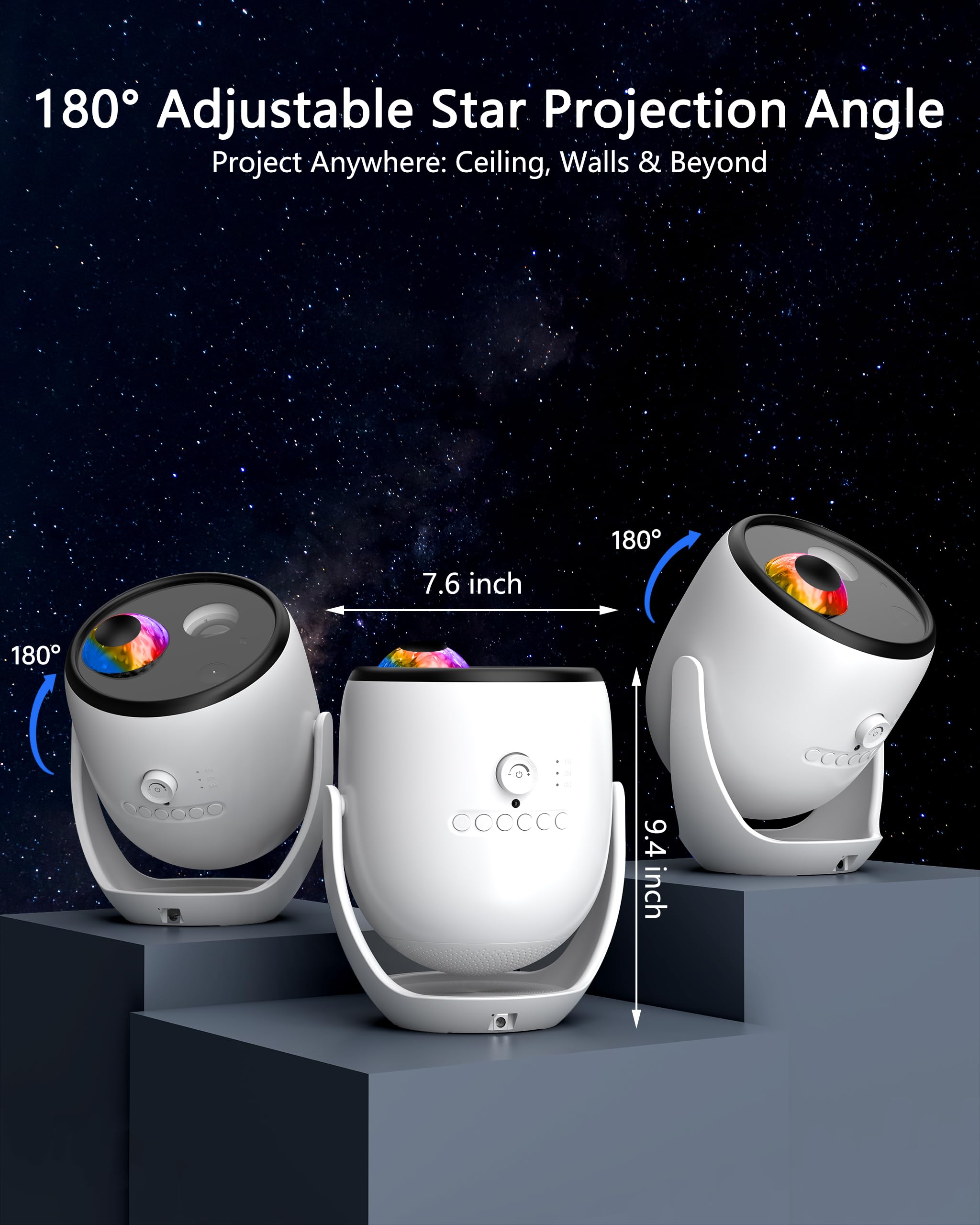 Proiettore galassia 3D, proiettore stella con oltre 65 scene dinamiche, proiettore HD Planetario Luce notturna con altoparlante Bluetooth per stanza, regalo per bambini e adulti, atmosfera