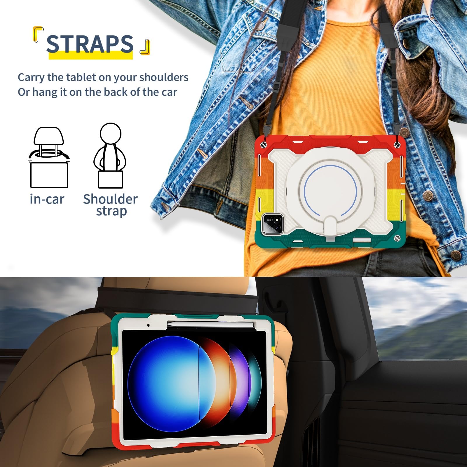 Custodia protettiva resistente per Xiaomi Pad 6S Pro 12,4 pollici (versione 2024), supporto girevole a 360°, tracolla, portapenne e anello per impugnatura, copertura antiurto per bambini e