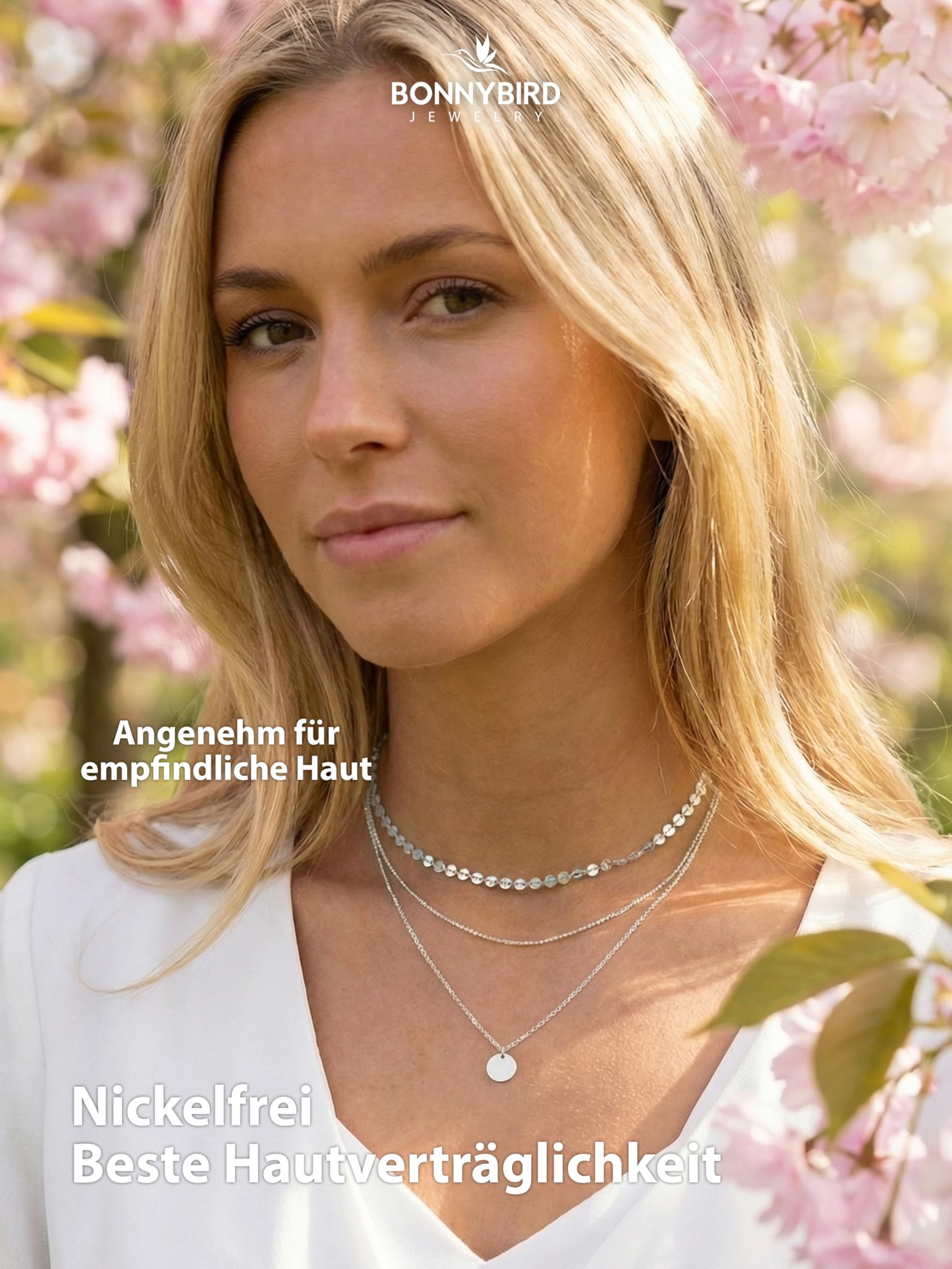 BONNYBIRD® Layering Ketten Set aus Premium Edelstahl - Boho Kette Damen in Silber, Gold & Roségold, 100% Wasserfest & Hautverträglich BonnyTrio