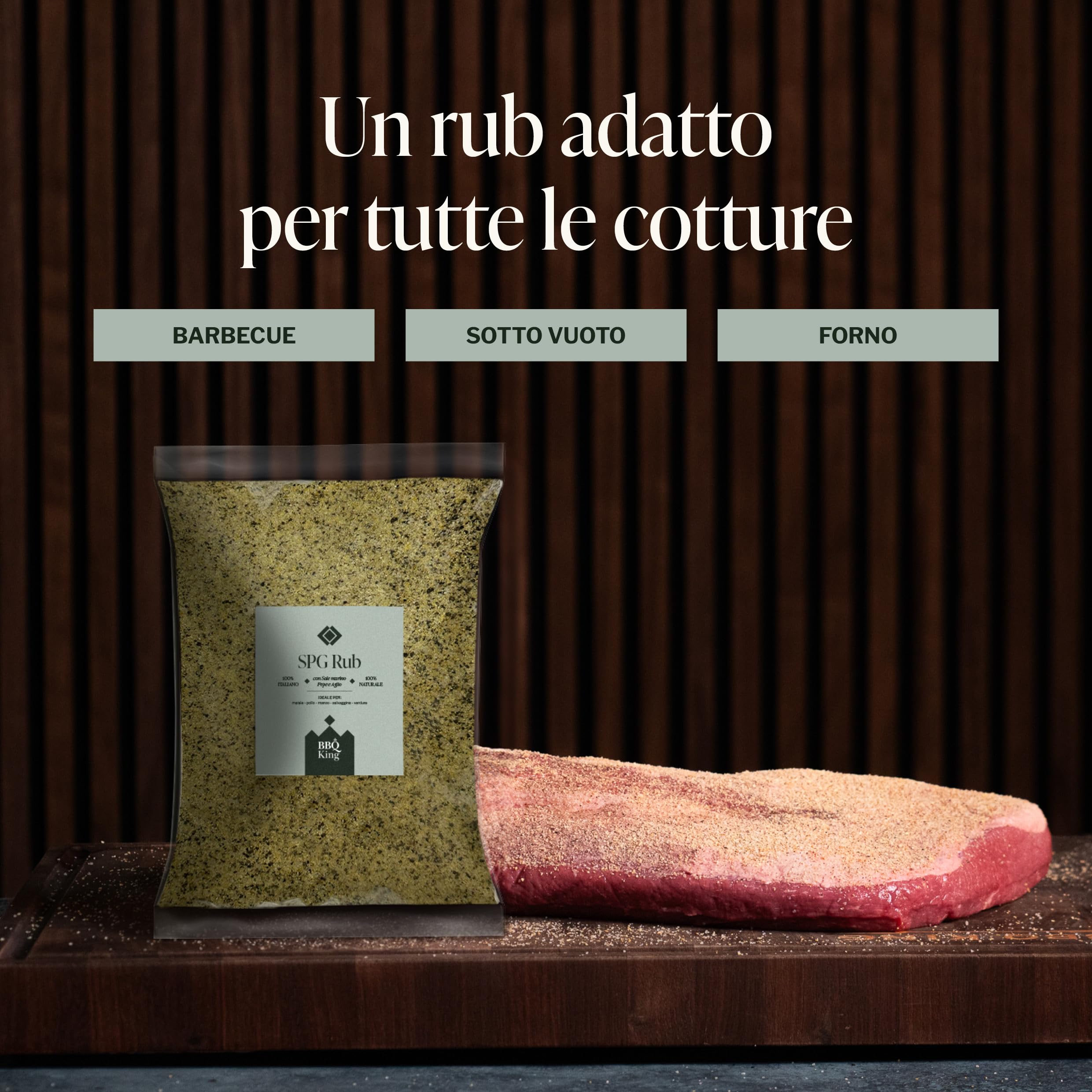 BBQ KING - S.P.G. Rub Confezione da 1Kg, Salt Pepper Garlic Dry Rub Bbq Ideale per Barbecue e Grill, Set Spezie Cucina 100% Made in Italy, Miscela di Spezie a Base di Sale, Pepe ed Aglio