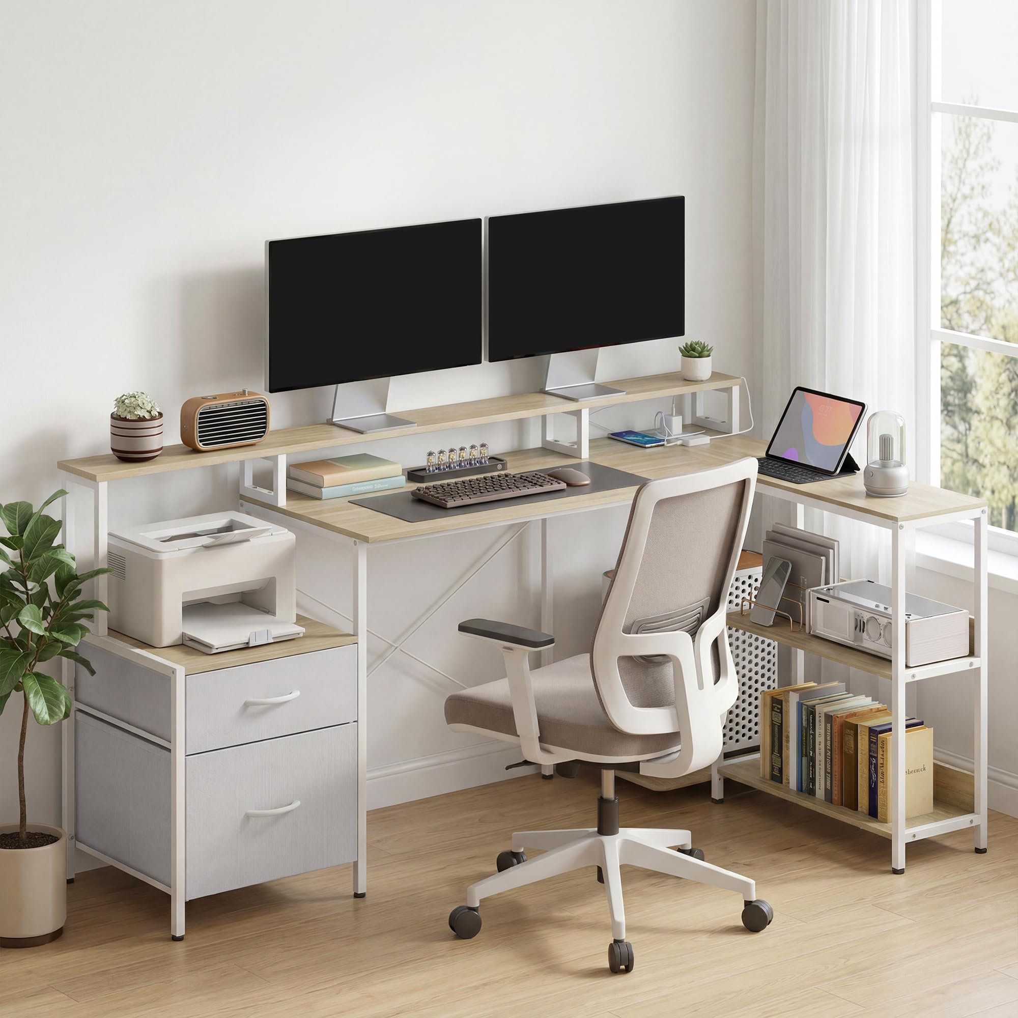 HOMCOM Bureau d'angle avec Prises et Lumières LED RGB 172x100cm Blanc