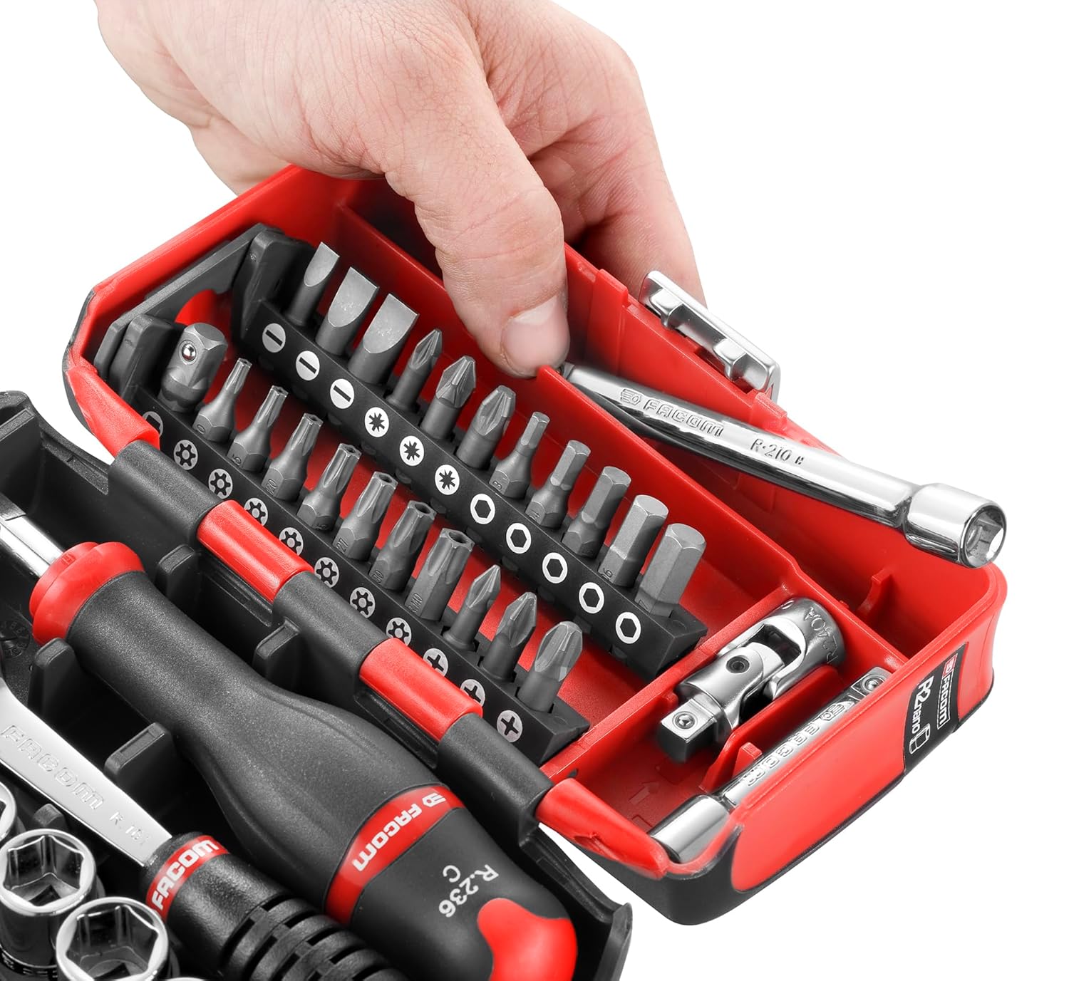 Facom R2NANO Hexagon Socket Set Plus Bits in Plastic Case, 1/4" Drive, 5.5mm-14mm, 38 Pieces