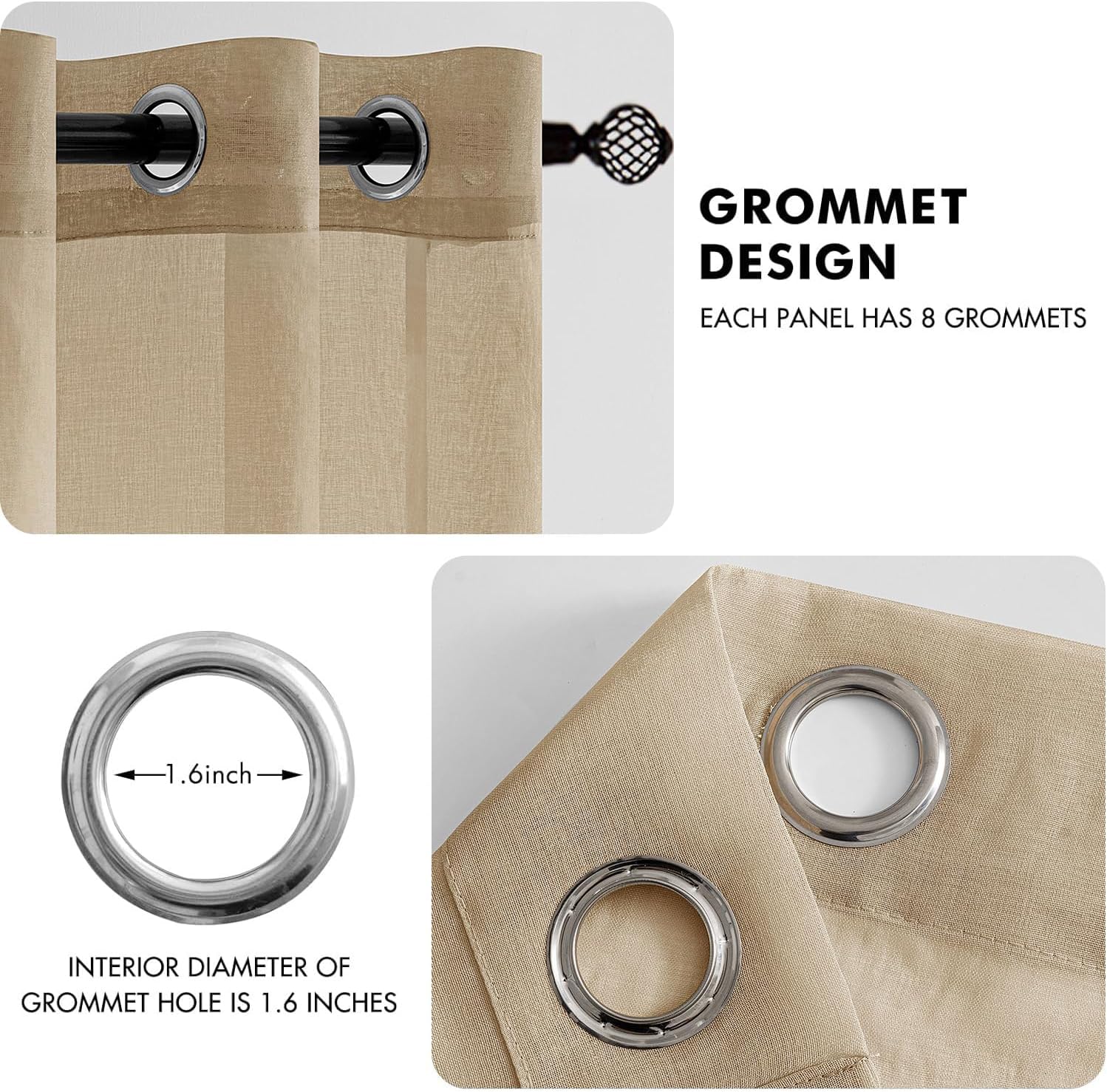 MIULEE 2 Panels Beige Khaki Sheer Window Curtains Elegant Grommet Top Window Voile Drapes/Treatment Linen Textured Panels for Bedroom Living Room (54X96 Inches)