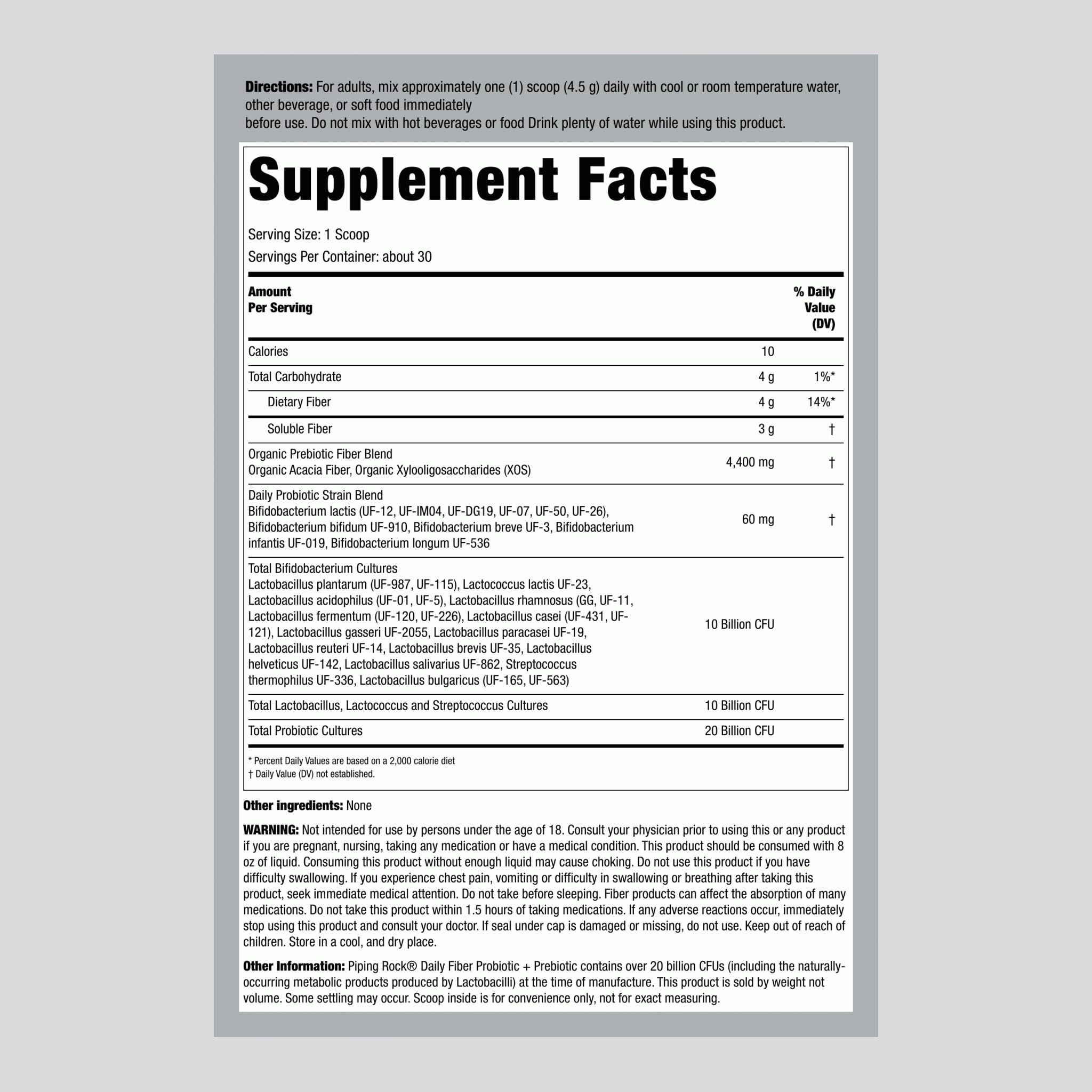 Piping Rock Probiotic and Prebiotic Powder | 20 Billion CFU | 4.76 oz — Amazon image 2