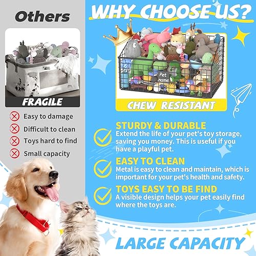 Miniatura 2 de Cesta indestructible para juguetes para perros, caja grande de juguetes para perros, canasta de metal para juguetes, organizador de almacenamiento