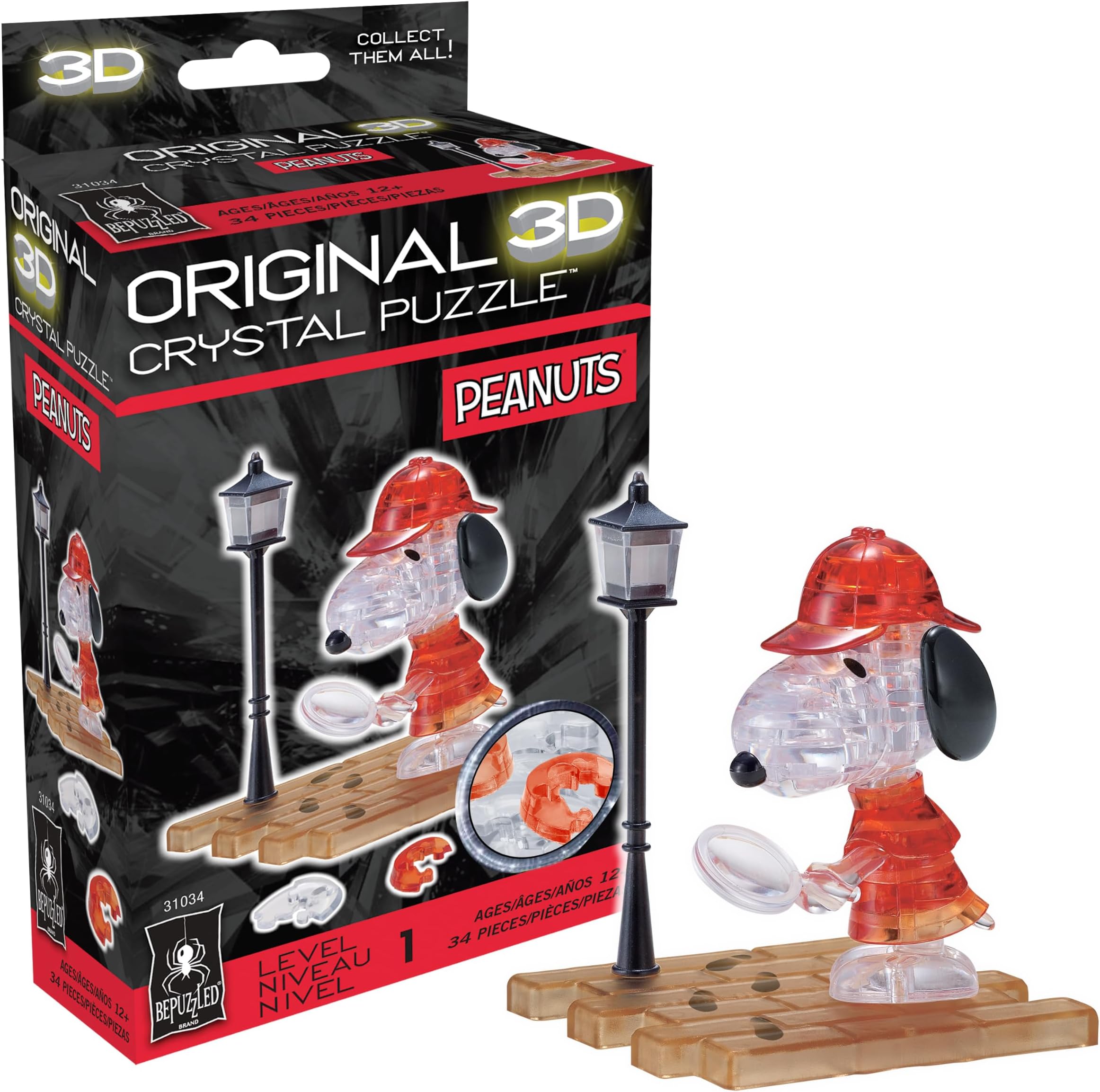 Peanuts Snoopy Detective Original 3D Crystal Puzzle, Ages 12 and Up, 2.75 x 1.5 x 3.5 inches