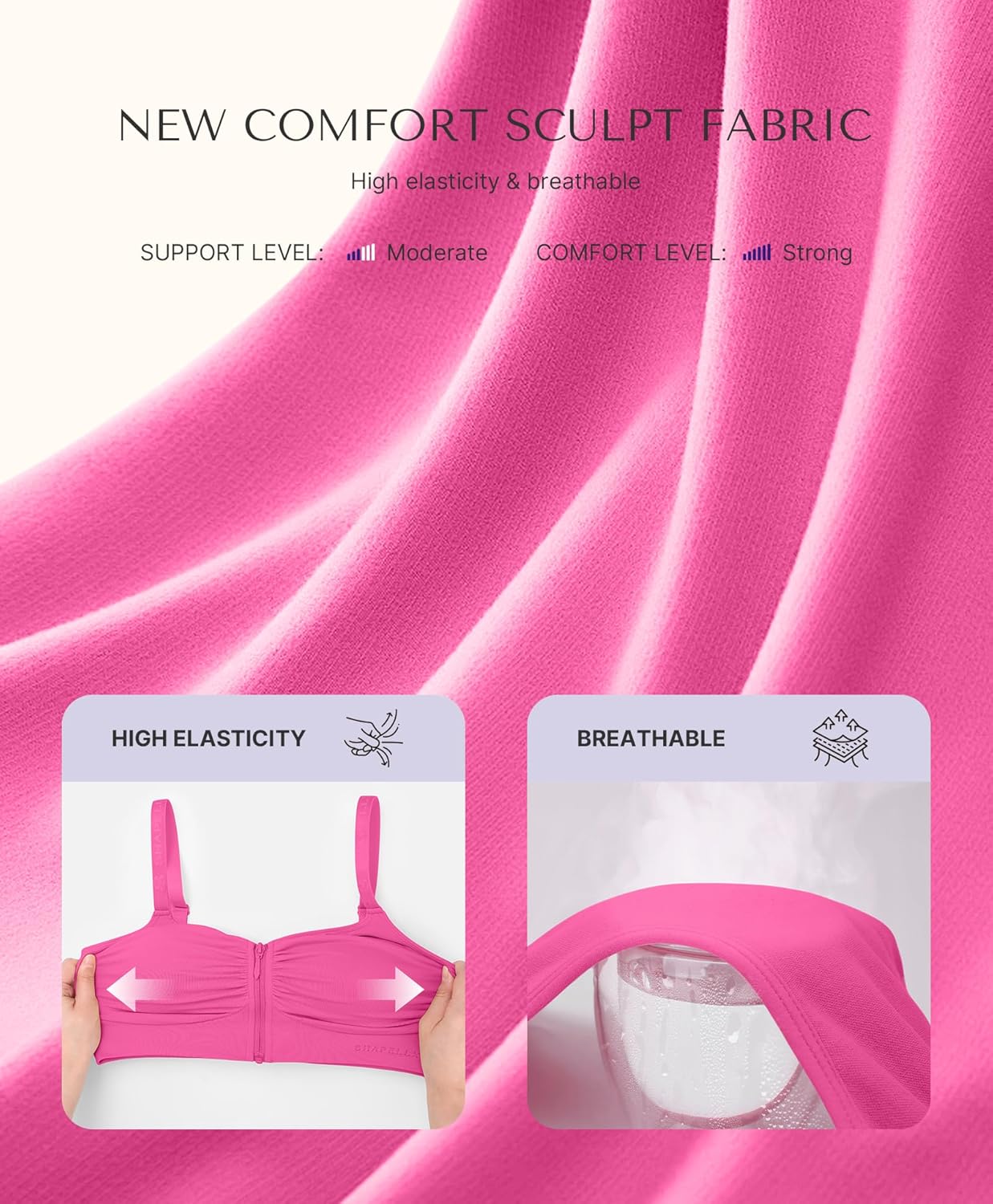 SHAPELLX Bras for Women Front Closure Wireless Everyday Bra Full Coverage Push Up Comfortable Bralettes with Zipper - Image 5