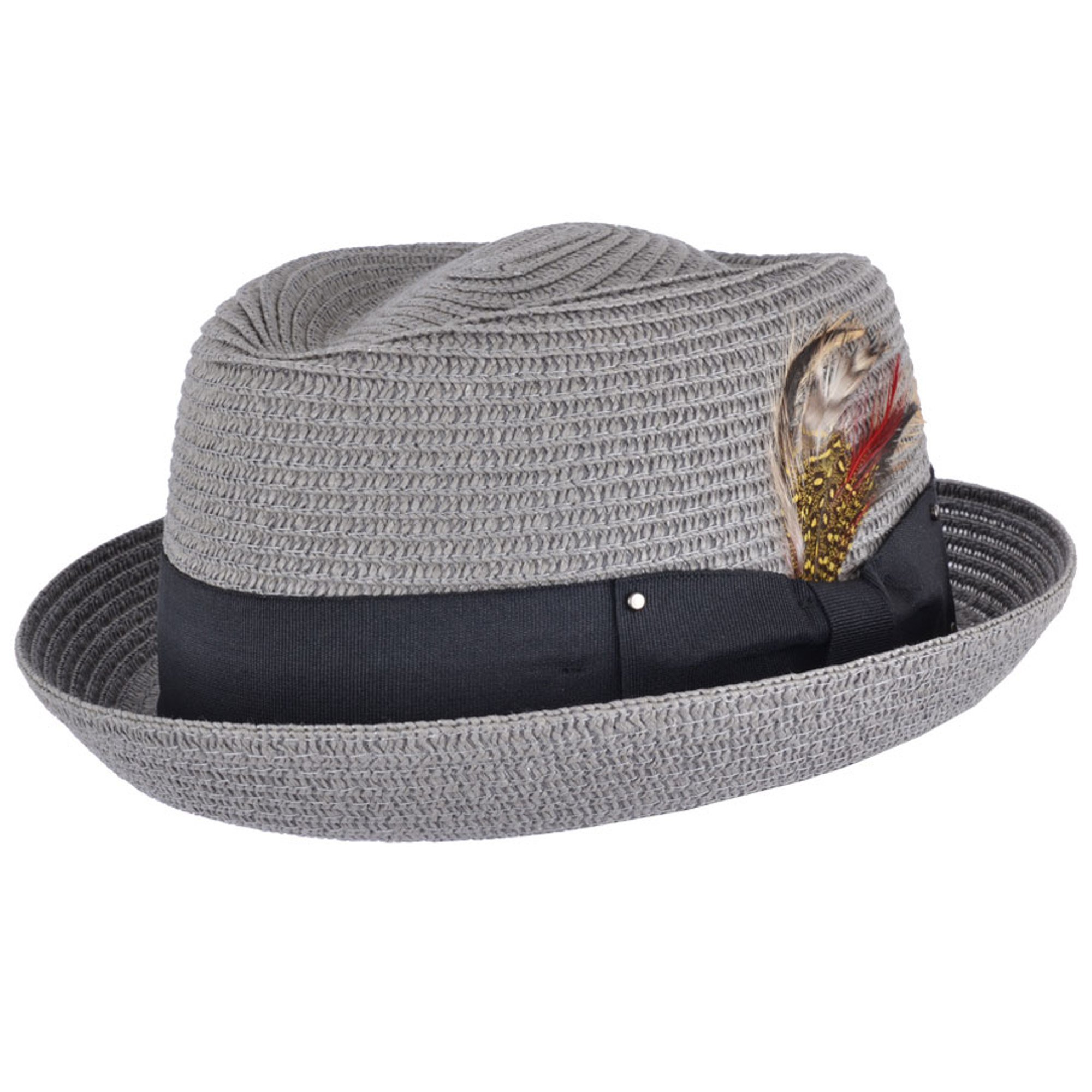Maz Unisex Grey Paper Straw Pork Pie Hat Crushable Summer Trilby With Band And Adjustable Sweatband