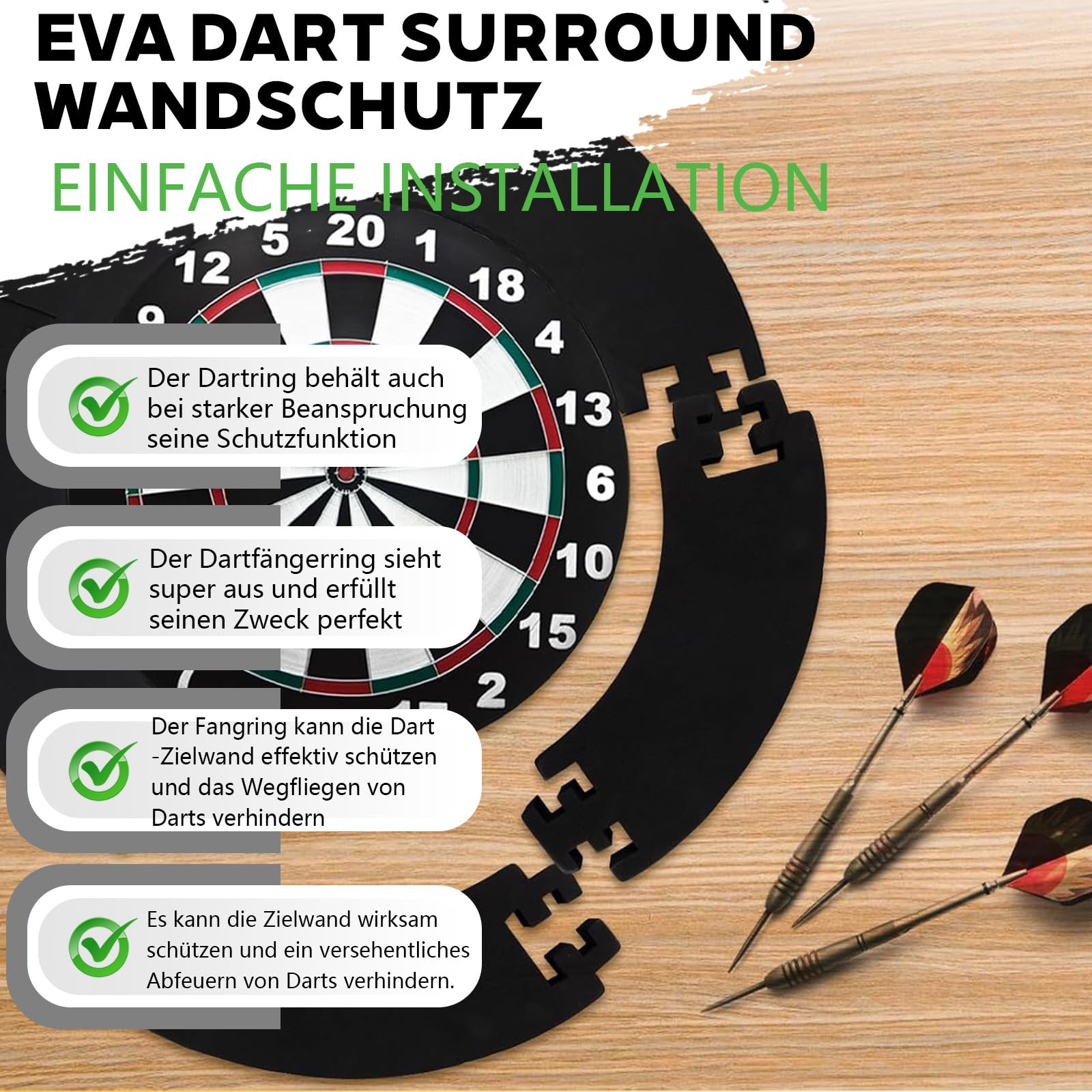 imatenn Dartboard Surround Beschermende Ring, 5 stuks EVA Dartboard Surround Ring, Foam Dart Target Surround, voorkomt schade aan muren en darttips, 45,7 cm universele dartbord wandbescherming