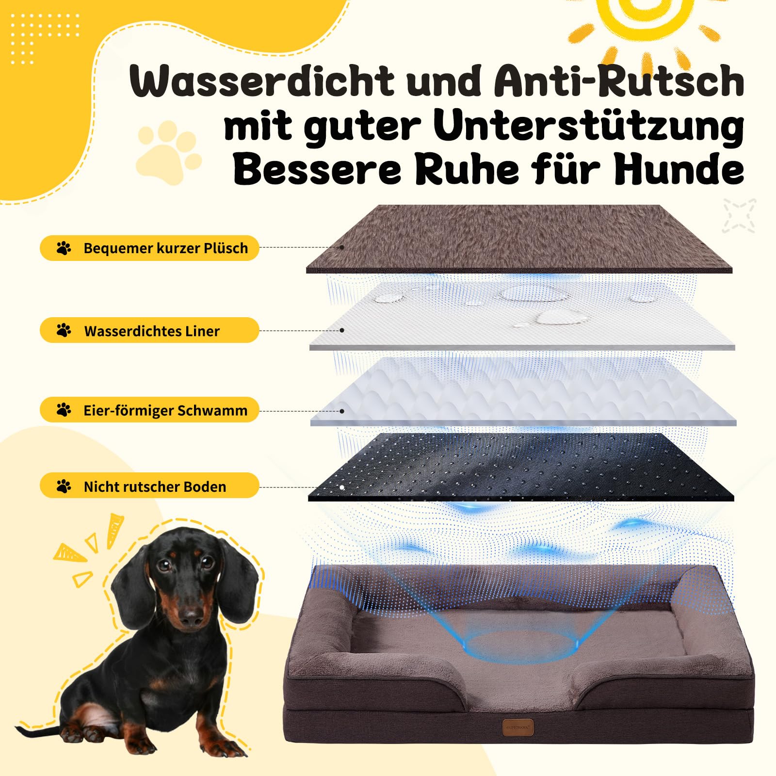 Cama ortopédica para perros medianos y grandes, 109 x 84 x 21 cm, esponja de alta densidad con alto rebote, lavable con funda extraíble, cómoda, antideslizante, impermeable, marrón oscuro