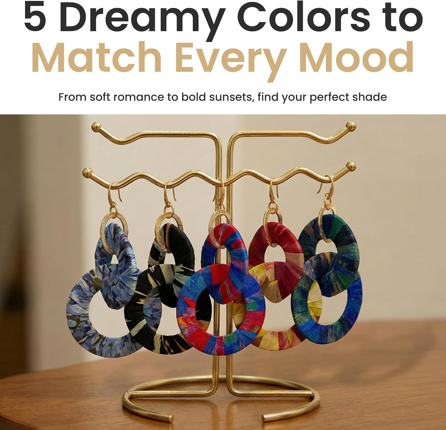 LUNÉA SILK & CO. Women's Silk Statement Hook Drop Earrings, Vacation Earrings, Beach Resort Style, Gold Tone Hook, Dangle Earrings, Artsy Boho Style, Feminine Romantic Fabric Earrings, Romantic Gift for Women, Handmade Artisan Jewelry, Aruba Sunset, Ocean Blue, Exotic Night, Romantic Sky - Image 2