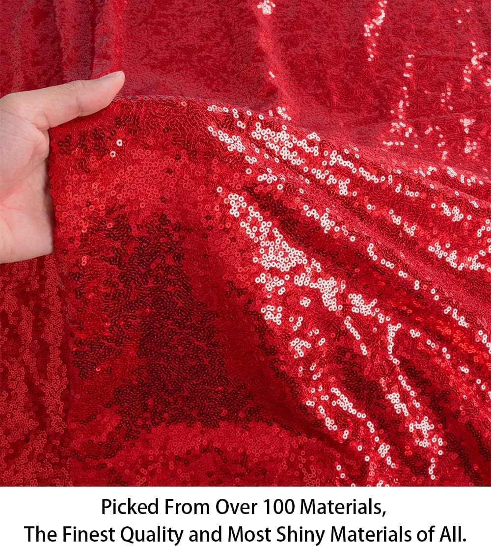 3 Feet 1 Yards Red Sequin Fabric, by The Yard, Sequin Fabric, Tablecloth, Linen, Sequin Tablecloth, Table Runner Photo Booth Backdrop (Red)