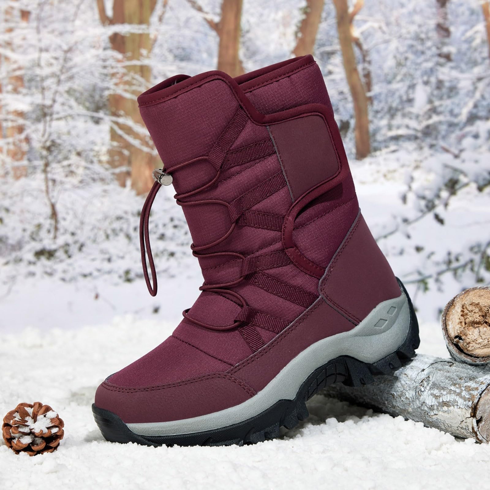 Bottes de Neige Femme Mi-Mollet Antidérapantes Bottes Femme Hiver Chaudes Fourrées Botte de Neige Imperméable Snow Boots Fourrées de Ski Chaussures de Randonnée Confort Bottines Chaussure Hiver Plate