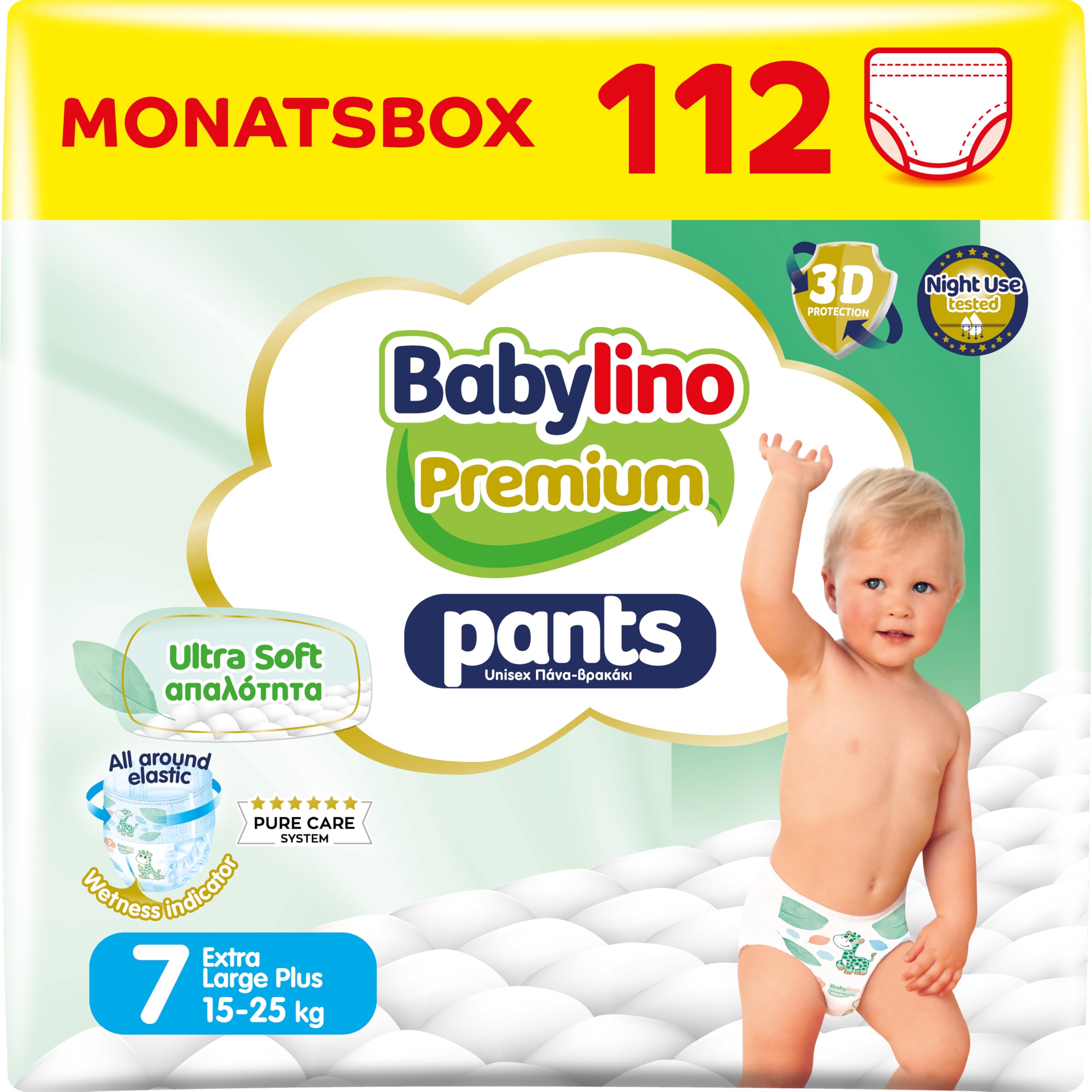 Babylino Premium Pants, Größe 7, mit Ultra-Soft-Filter, XL Plus (15-25 kg), 112 Stück