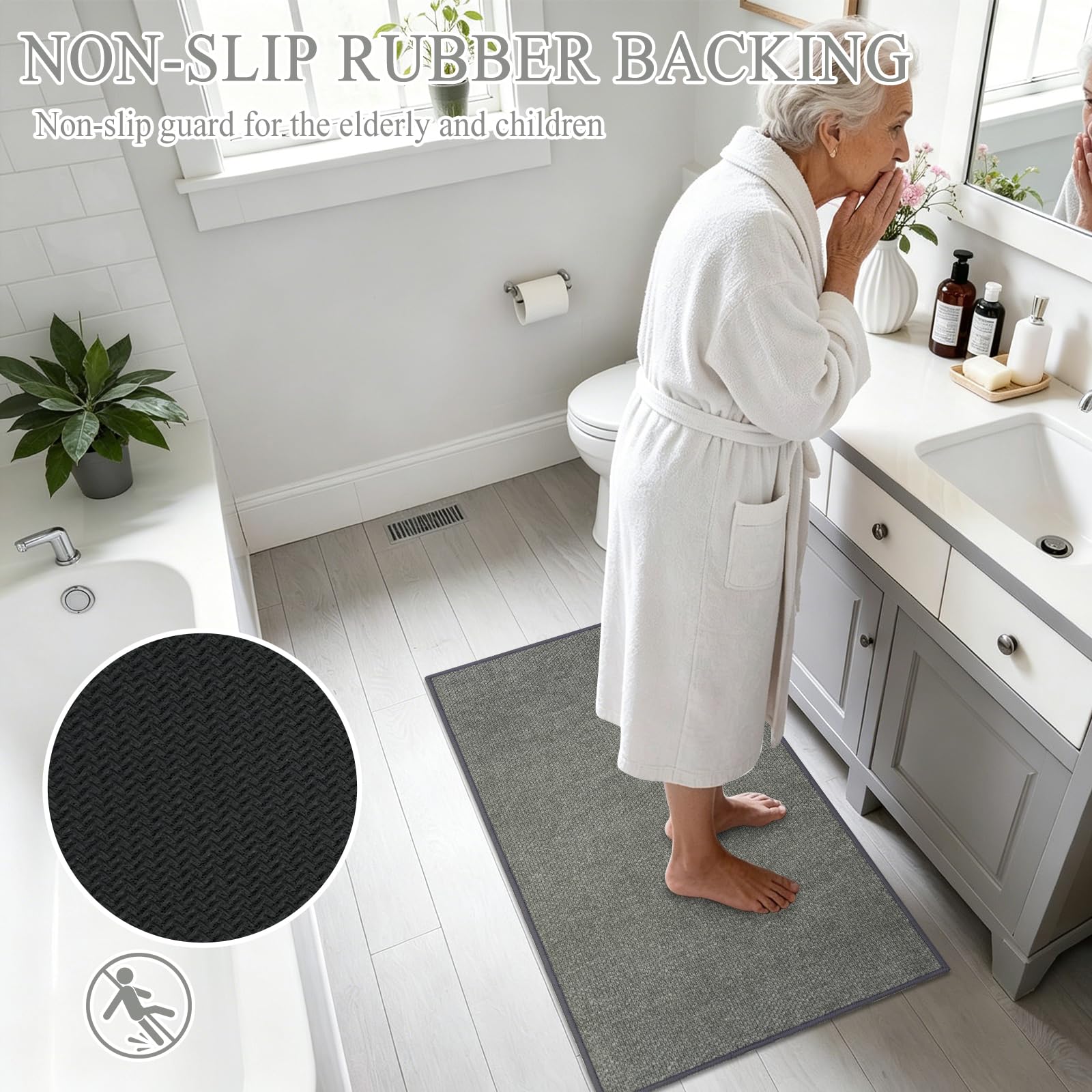 Famibay Set di 2 tappetini da bagno, antiscivolo, lavabili, assorbenti d'acqua, tappetino da bagno per pavimento del bagno, grigio