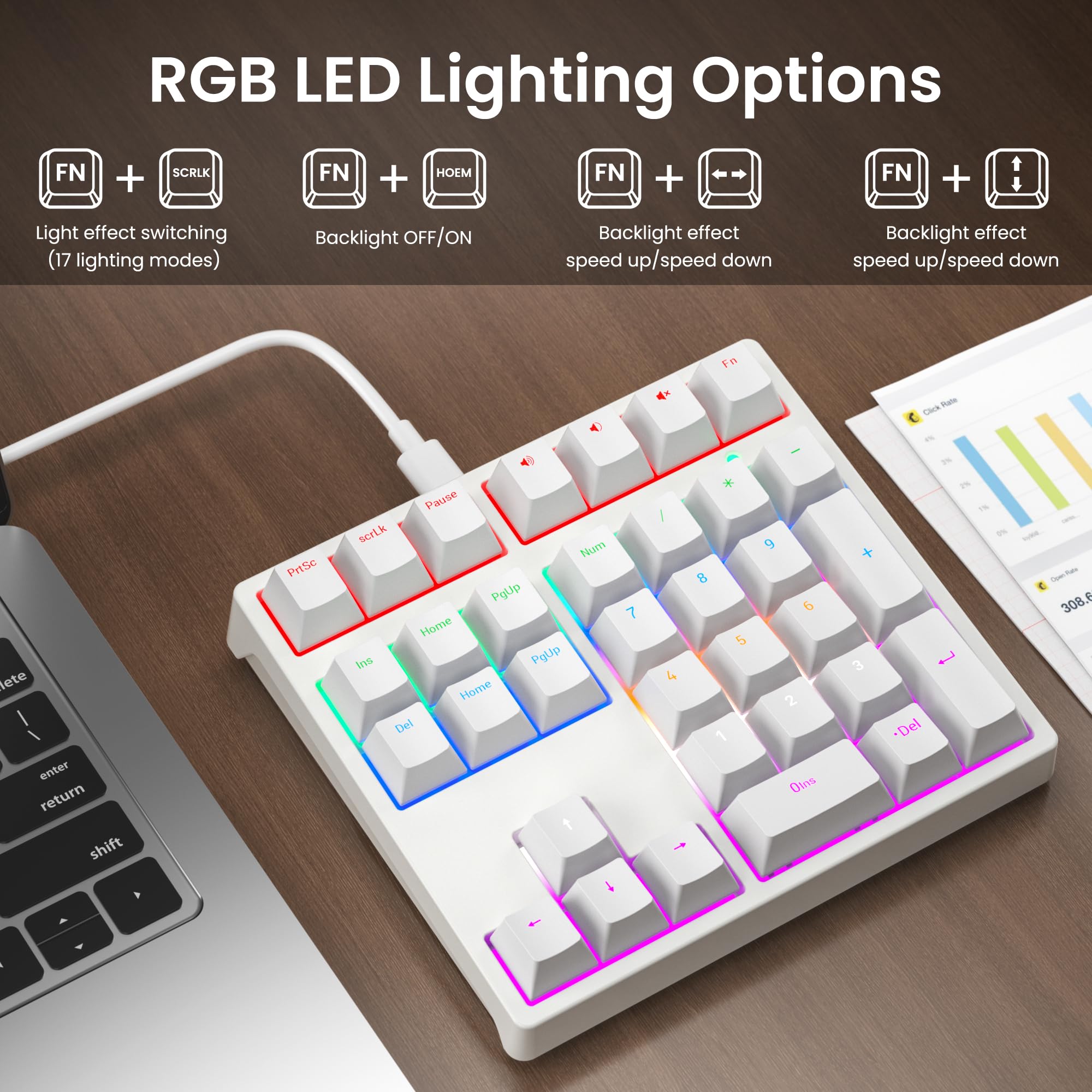 Gurjot Tastiera numerica meccanica, tastierino numerico a 34 tasti cablato USB, tastiera meccanica retroilluminata RGB anti-ghosting per laptop desktop, inserimento dati contabili Excel