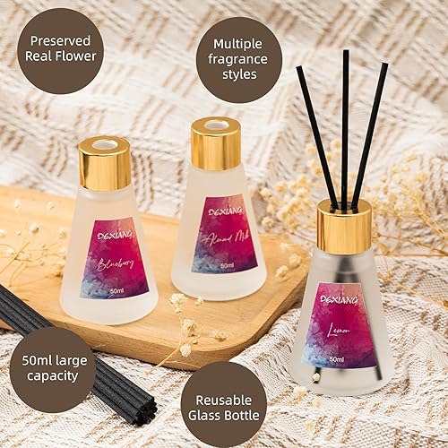 Miniatura 6 de Paquete de 3 difusores de varillas con 15 varillas difusoras de junco, es una buena idea de regalo para decoración de baño y decoración del hogar,