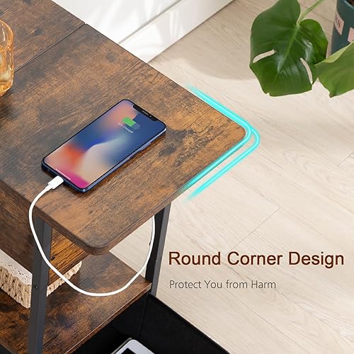 Miniatura 5 de AMHANCIBLE HETN011BR-1 - Mesa auxiliar estrecha con estación de carga, mesa auxiliar abatible con puertos USB y tomacorrientes, mesita de noche