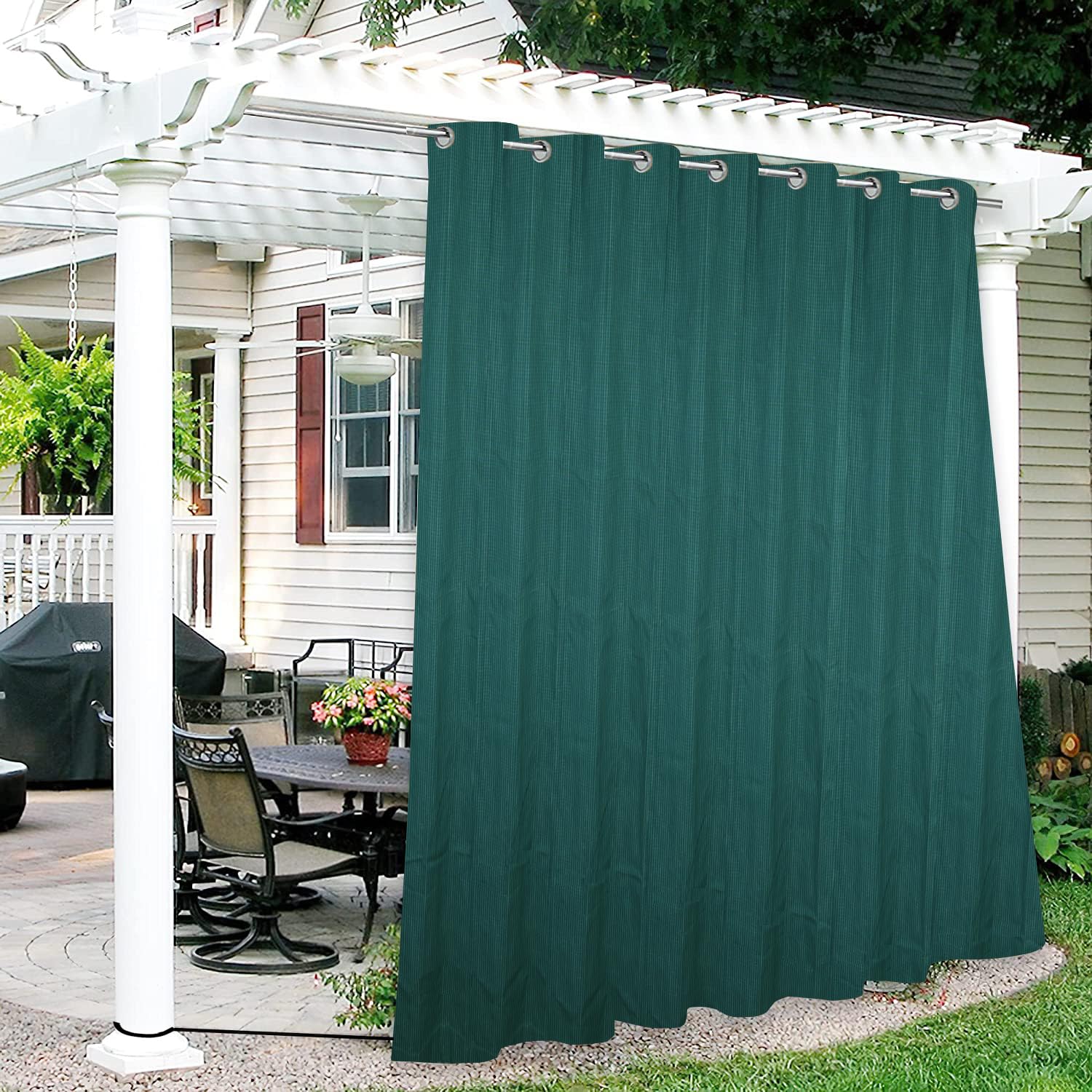 Duronet - Cotton Canvas Waterproof & Sun Blockage Top & Bottom Eyelet & Back Tab Fixed Windproof Blackout Outdoor Curtains (Cotton Canvas, 5.5 X 8 Feet, Green), 1 Piece-image-39