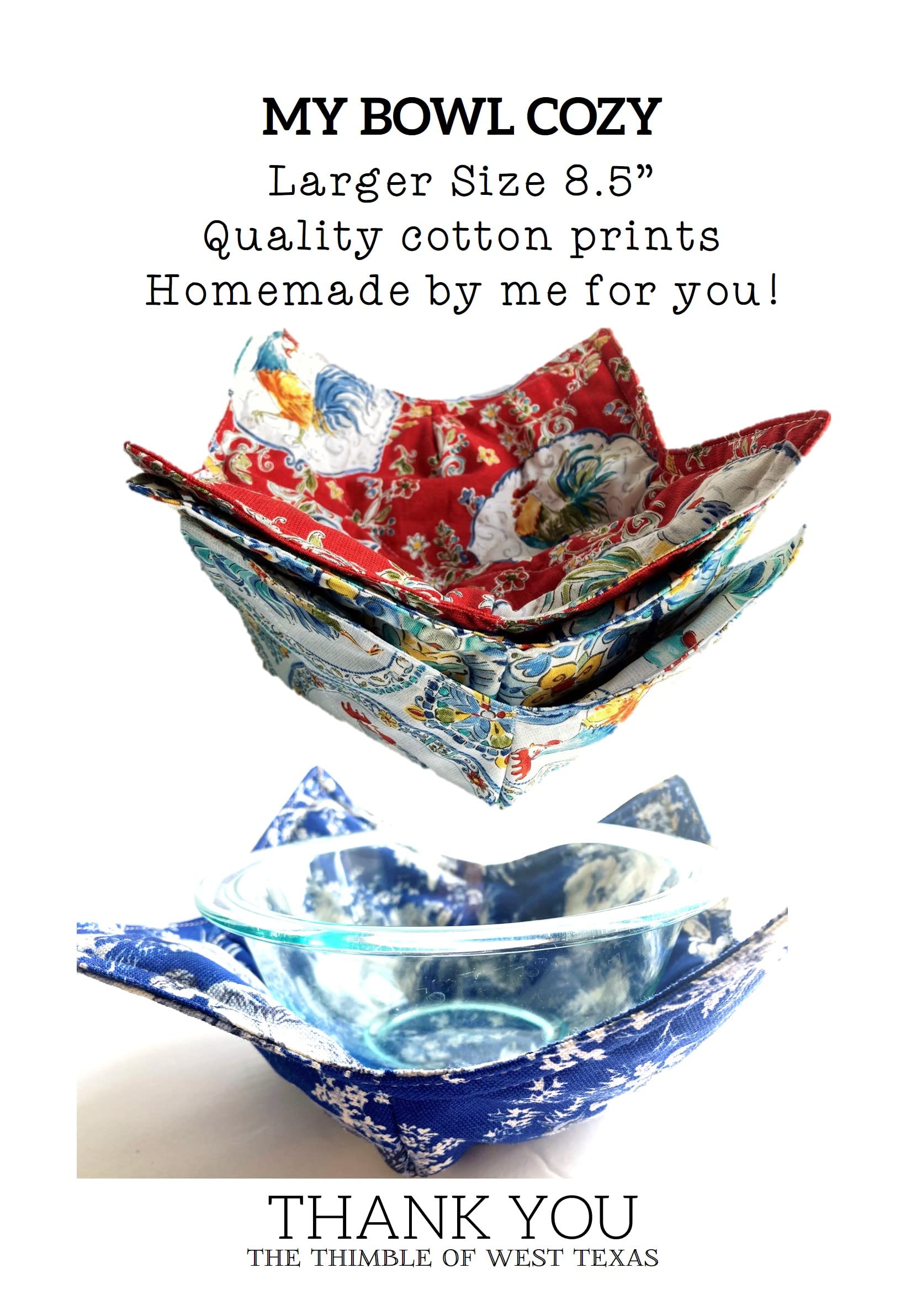 Fun Novelty Print Microwave Bowl Cozy - 8.5 inches for up to 8 inch bowls - Homemade in Texas, USA (Red Truck Americana)