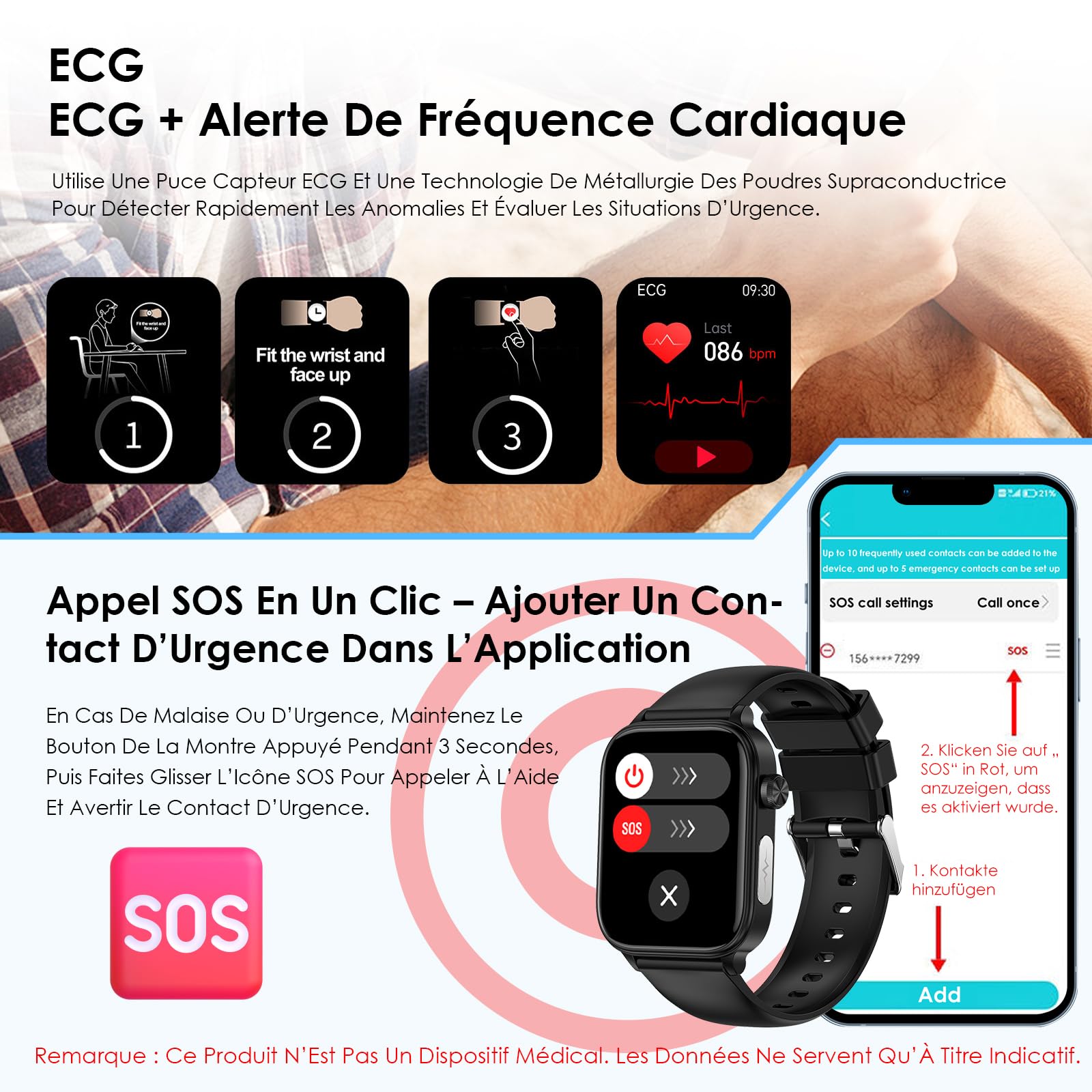 Marsyu 2026 Montre Connectée Santé avec ECG/HRV/Pression Artérielle/Sommeil