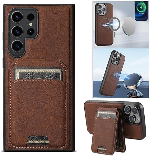 Miniatura 12 de PASNEW para iPhone 17 Estuche, Compatible con Carga Inalámbrica Magsafe Soporte para Tarjetas Cartera de Cuero Protección Magnética A Prueba de