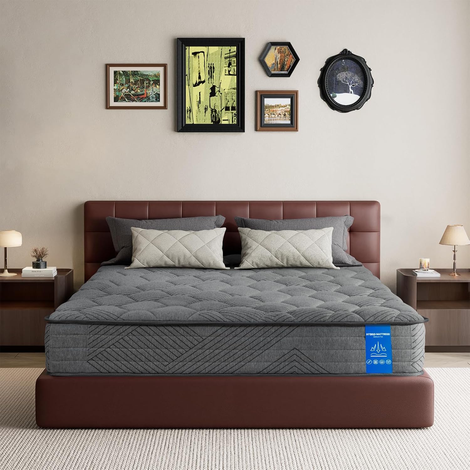 King Hybrid Mattress, Cooling Gel Memory Foam & Individually Wrapped Coils for Pressure Relief, Medium Firm, Motion Isolation, Lumbar Support, Breathable Comfort for Bedroom, Grey