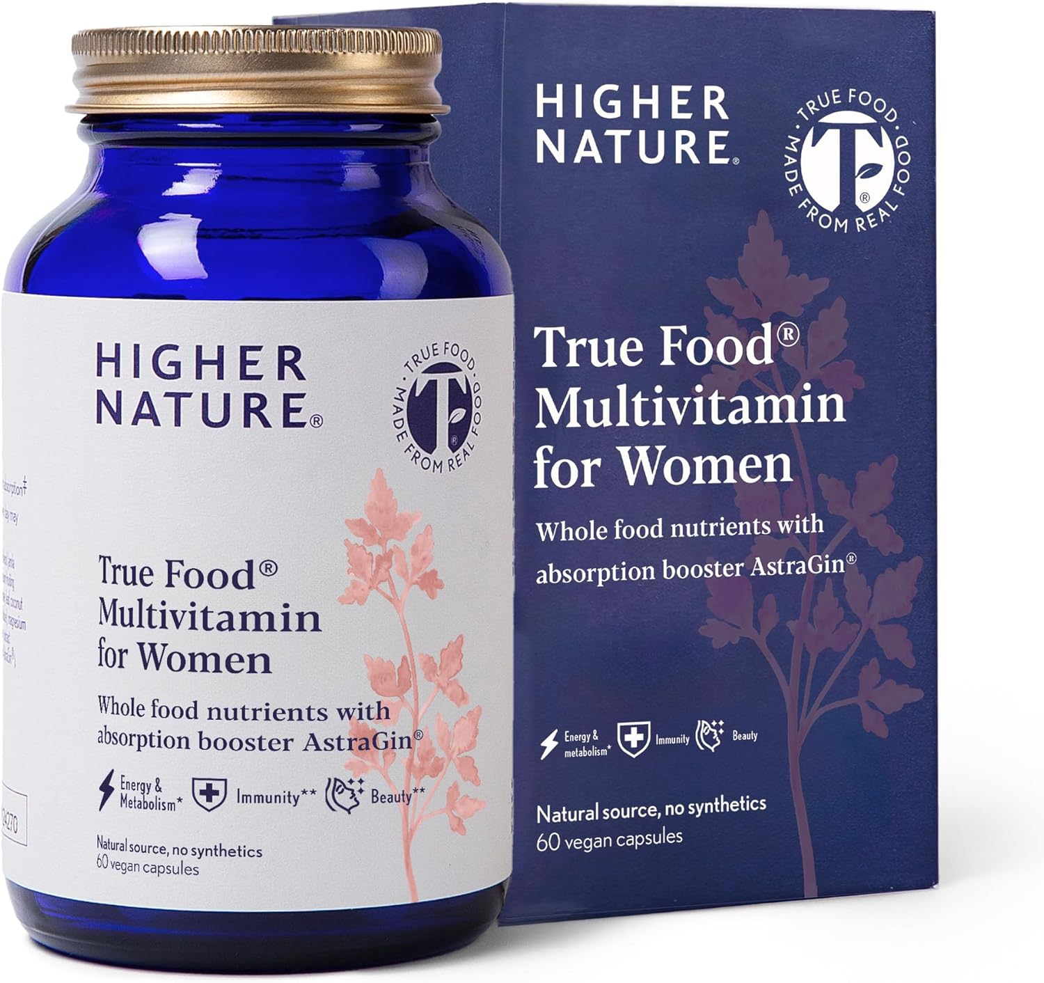 Higher Nature Multivitamin for Women | Whole Food Multivitamin | 20 Essential Vitamins & Minerals | Vitamin C, D, K, B12, Iron, Zinc | True Food® Formula | UK Female Multivitamin | 60 Capsules