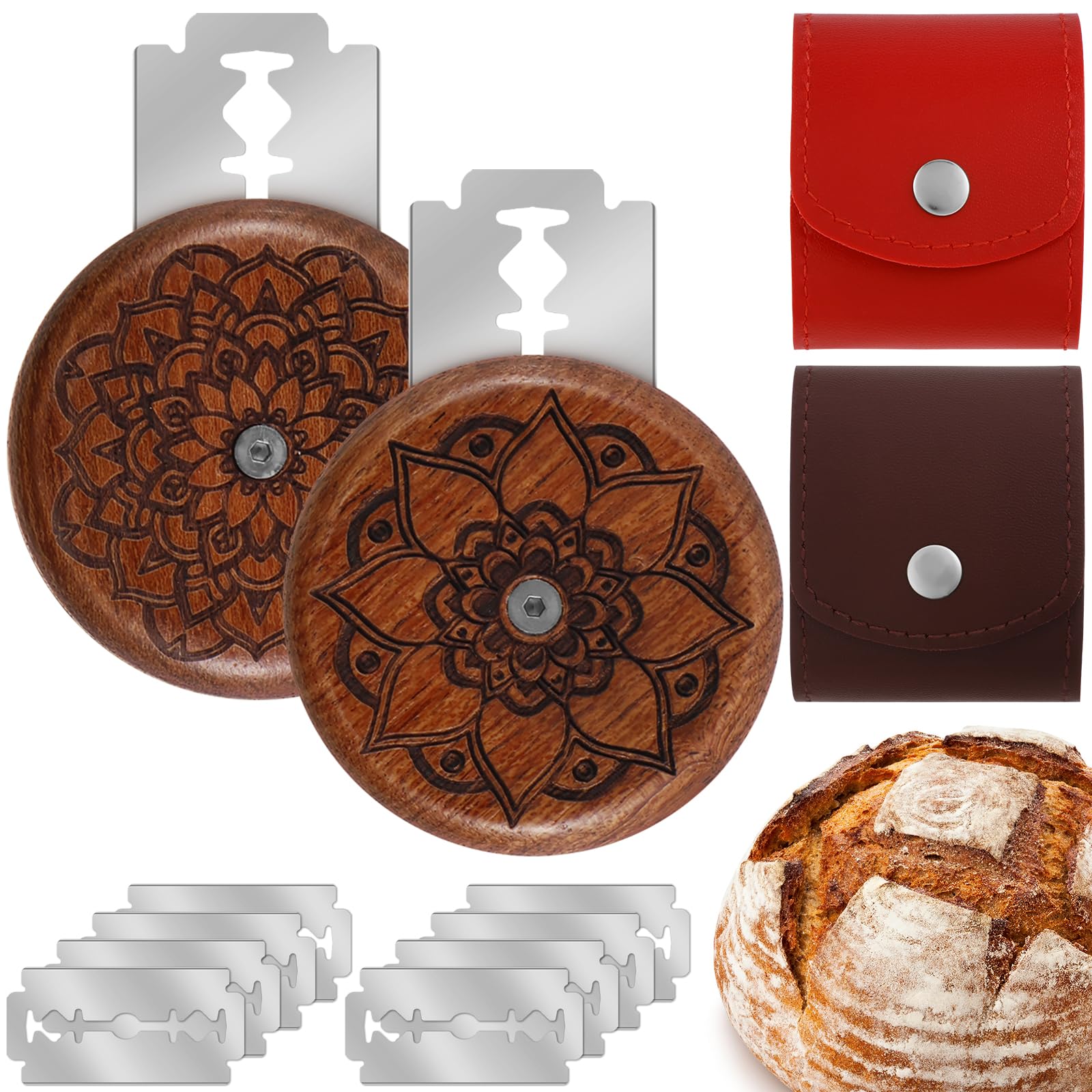 2 Pcs Bread Dough Scoring Tool with 10 Blades, Bread Lame Cutter Set Dough Cutter Stainless Steel Sourdough Bread Scorer Dough Slashing Tool with 2 Bag for Homemade Artisan And Bakers