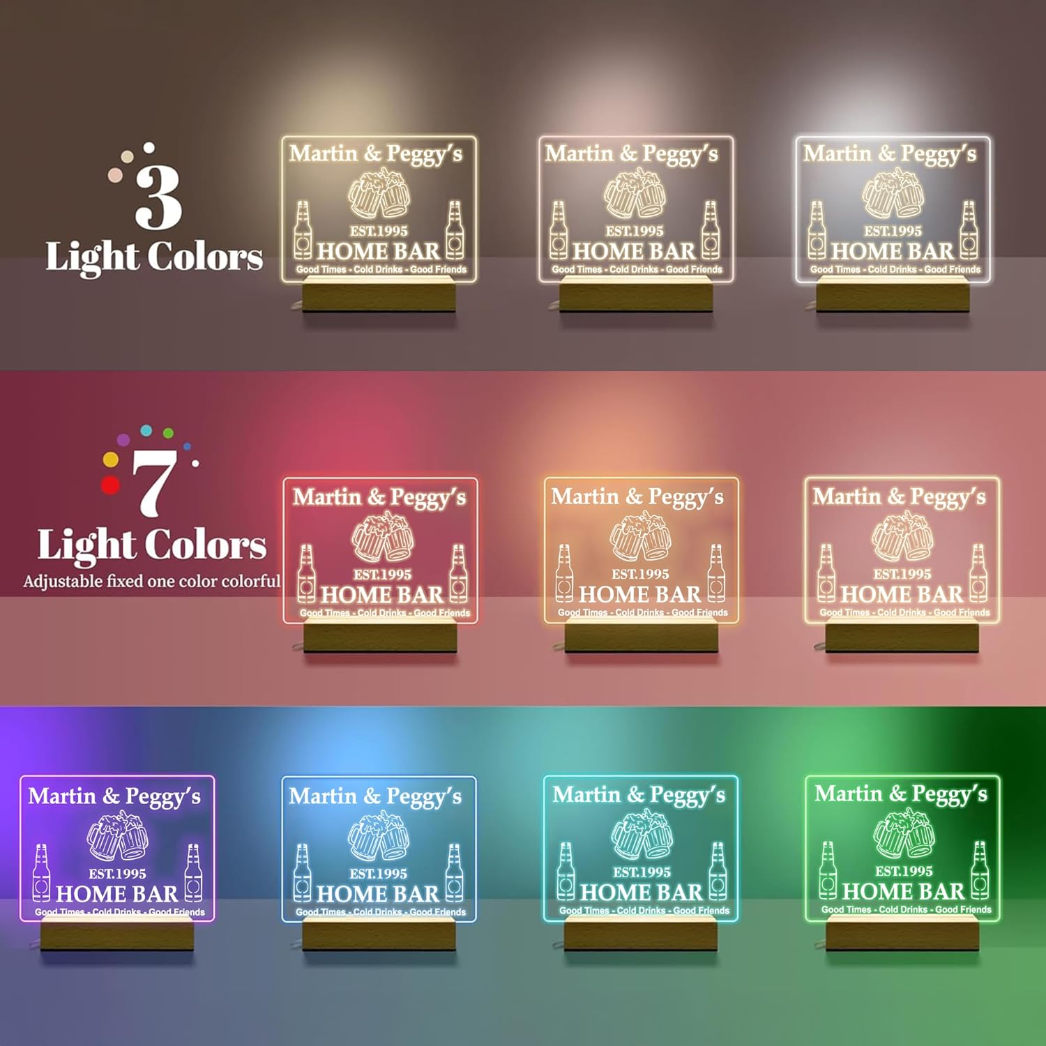 Personalized Bar Gifts for HOME BAR, Custom Name Date Acrylic Light Up Signs, Customized Acrylic Plaque with Night Light, Personalized Night Light for Man Cave Decor (Bar#3)