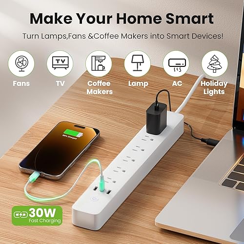 Miniatura 9 de GHome Smart Regleta de alimentación de 15 A, 2.4 G WiFi enchufes inteligentes que funcionan con Alexa y Google Home, enchufe plano protector de