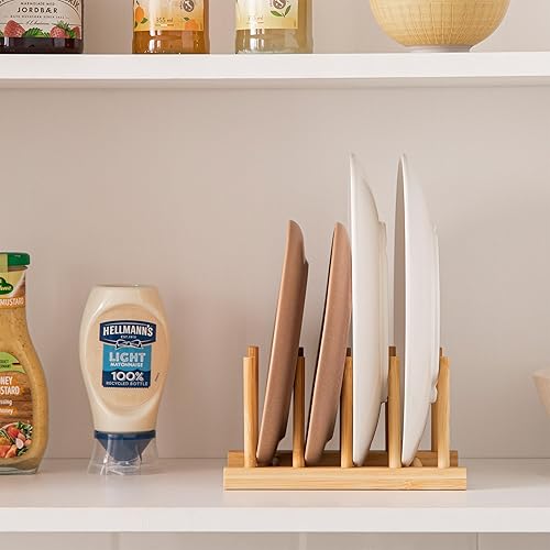 Miniatura 6 de HBlife Plato de bambú para plato, taza, libro, tapa de olla, tabla de cortar, estante de secado, escurridor, soporte de almacenamiento, organizador