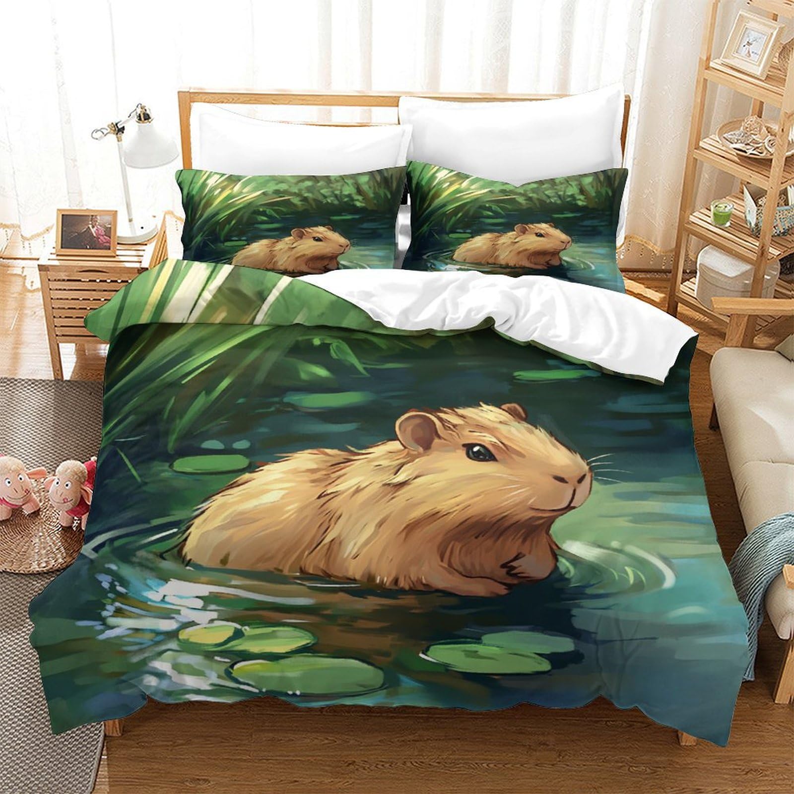 GAOYUCHUN Capybara Duvet Cover 3 PCS Hotel Quality Quilt Cover Bedding Sets Bed Covers with Pillowcases with Zipper Closure Hypoallergenic Soft Breathable Microfiber Double（200x200cm）