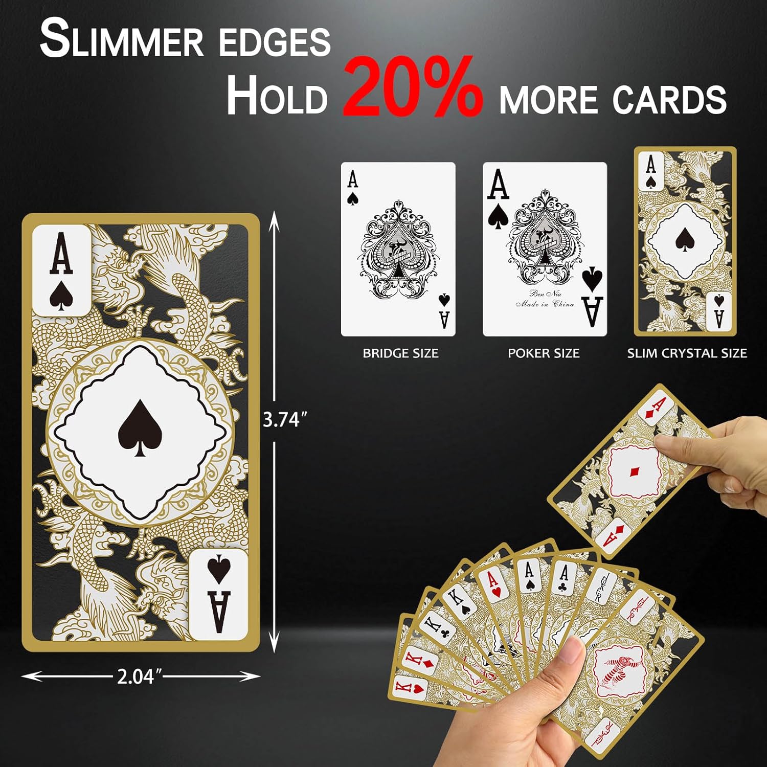 Ben Niu Lucky Dragon Playing Cards – Waterproof Plastic Slim Design Deck of Cards Themed with Gold Edges & Oriental Art, Premium Unique Poker Cards, for Players & Collectors