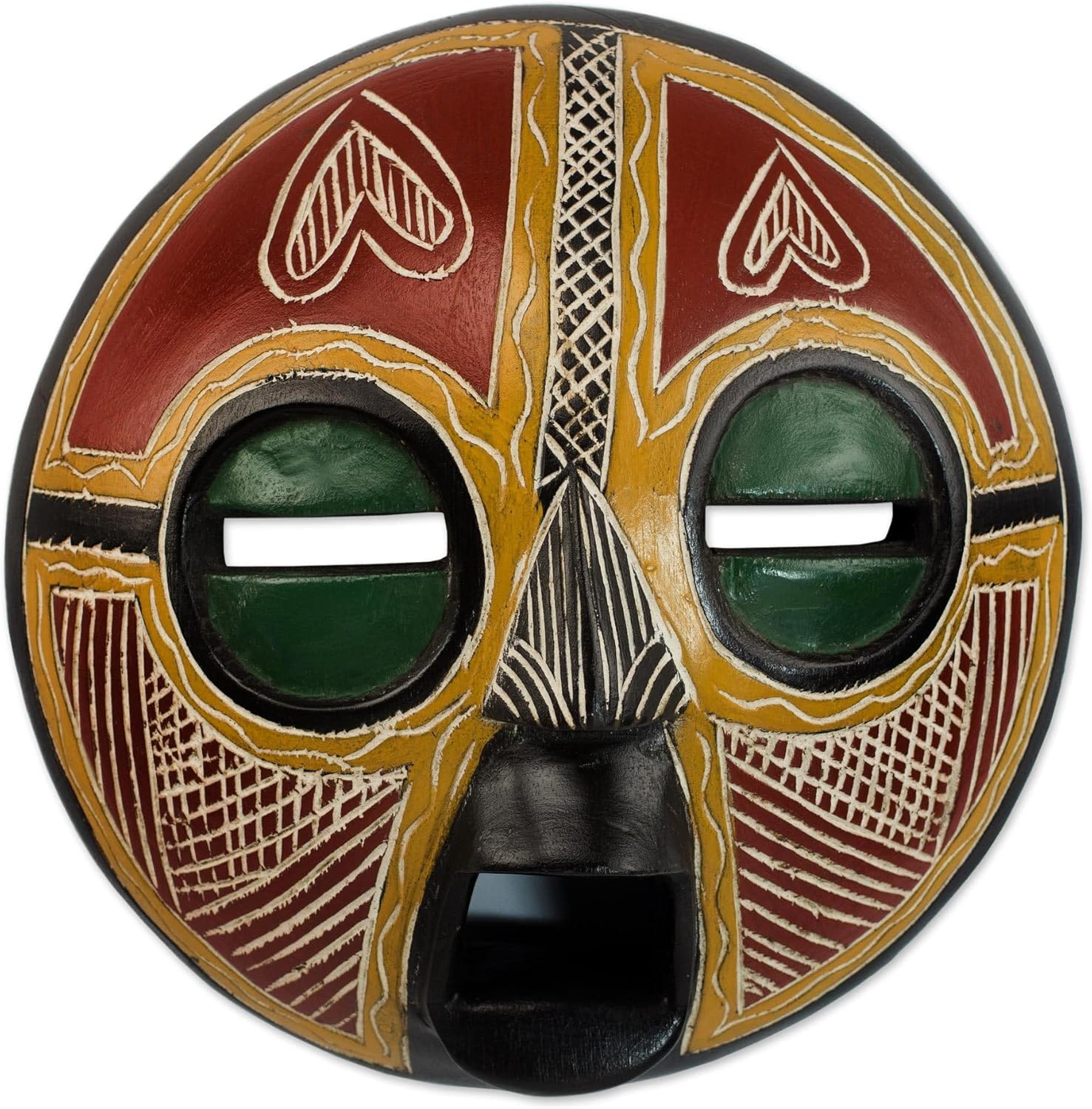 Novica Decorative Ghanaian Sese Wood Mask, Multicolor, 'Heart of Africa'