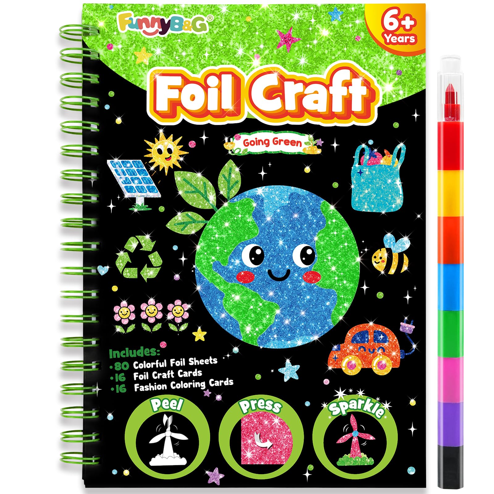FUNNYB&amp;G Foil Art Craft Kit for Kids, Sparkly Birthday Gift Toy for Kids