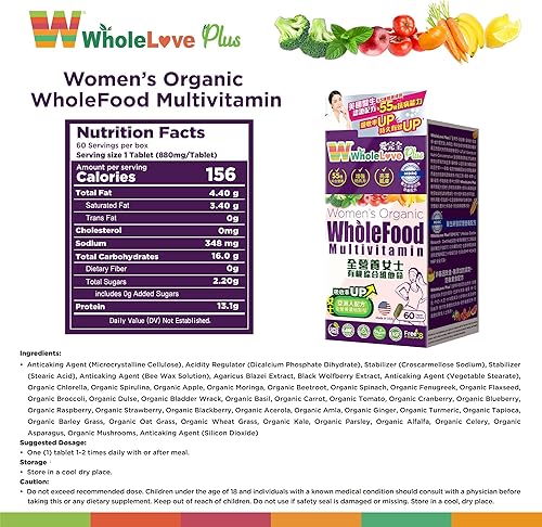 Miniatura 2 de NOTO WholeLove Plus Multivitamínico orgánico de alimentos integrales para mujer, 60 tablas de suplementos de salud para apoyo inmunológico, vitamina