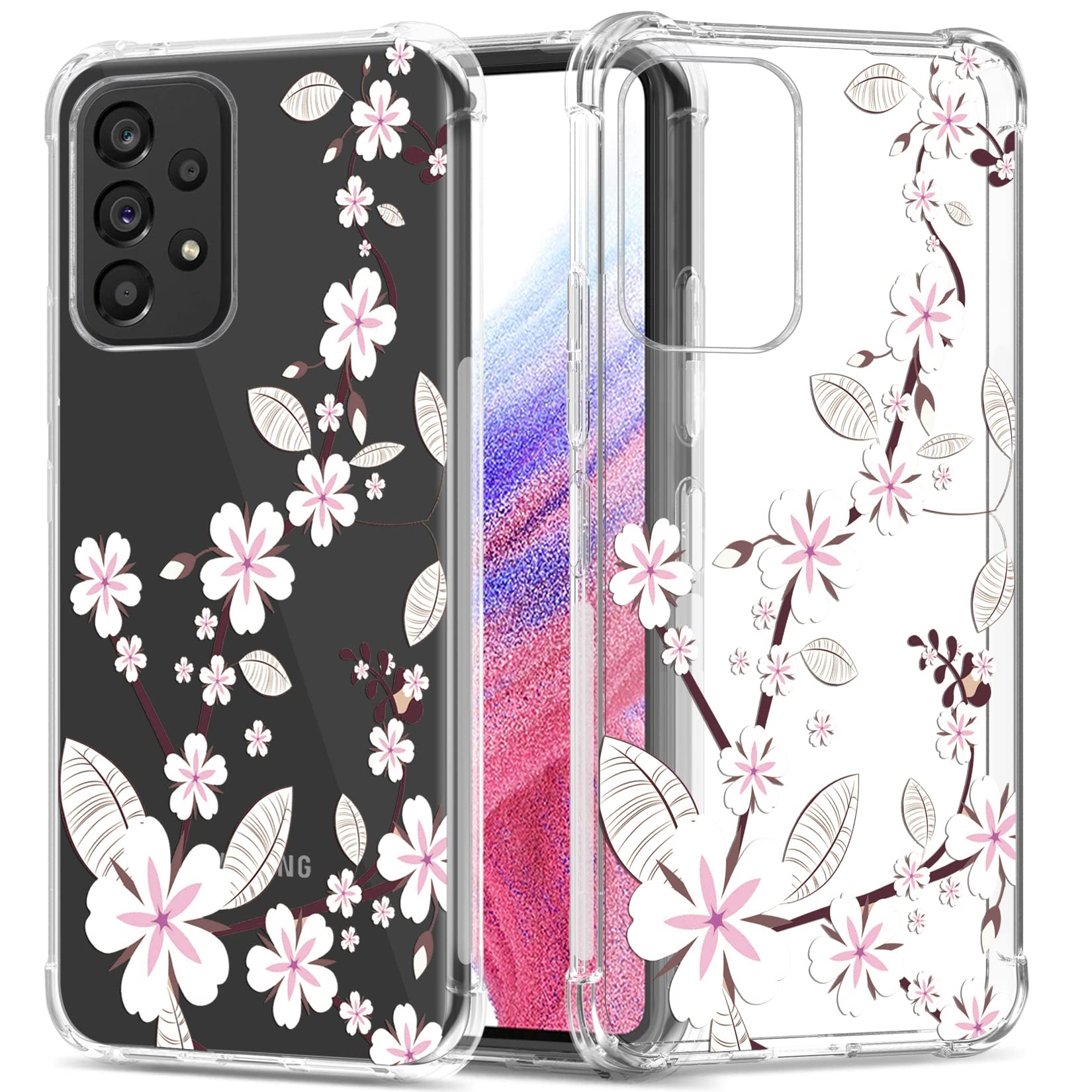 GREATRULY Floral Clear Case for Galaxy A53 5G for Women/Girls,Pretty Phone Cover for Samsung Galaxy A53 5G,Flower Design Slim Soft Transparent Drop