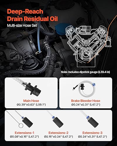 Miniatura 4 de VEVOR Extractor de fluidos, capacidad de 9.5 L, bomba extractora de aceite al vacío neumáticamanual con caballo largo de 59 pulgadas y tres tubos de