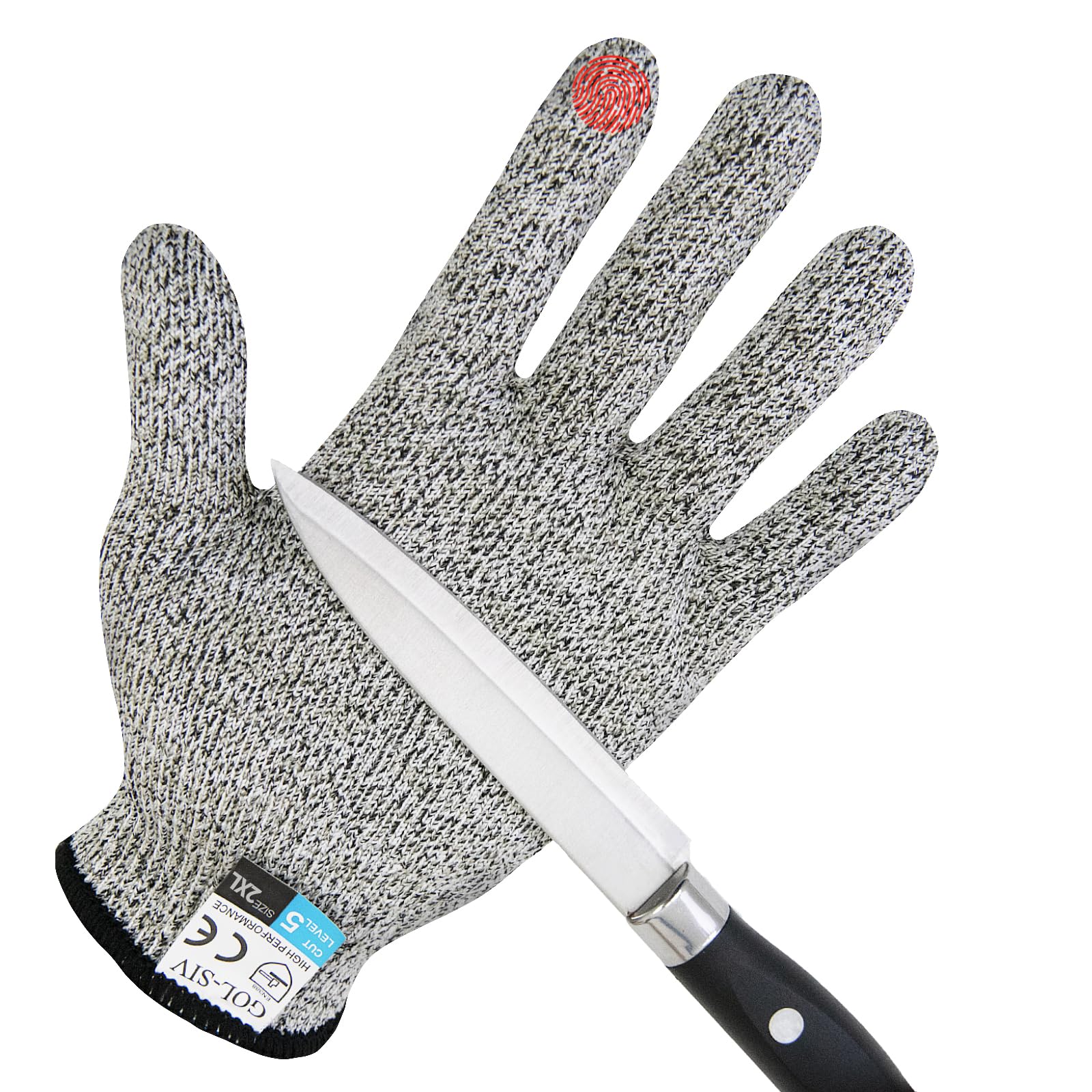 GOL-SIV A5 Cut Resistant Gloves, Touch-screen Compatible Safety Anti Cutting Gloves for Meat Fish Cutting, Mandoline Slicing, Wood Carving (Grey, 2XL)
