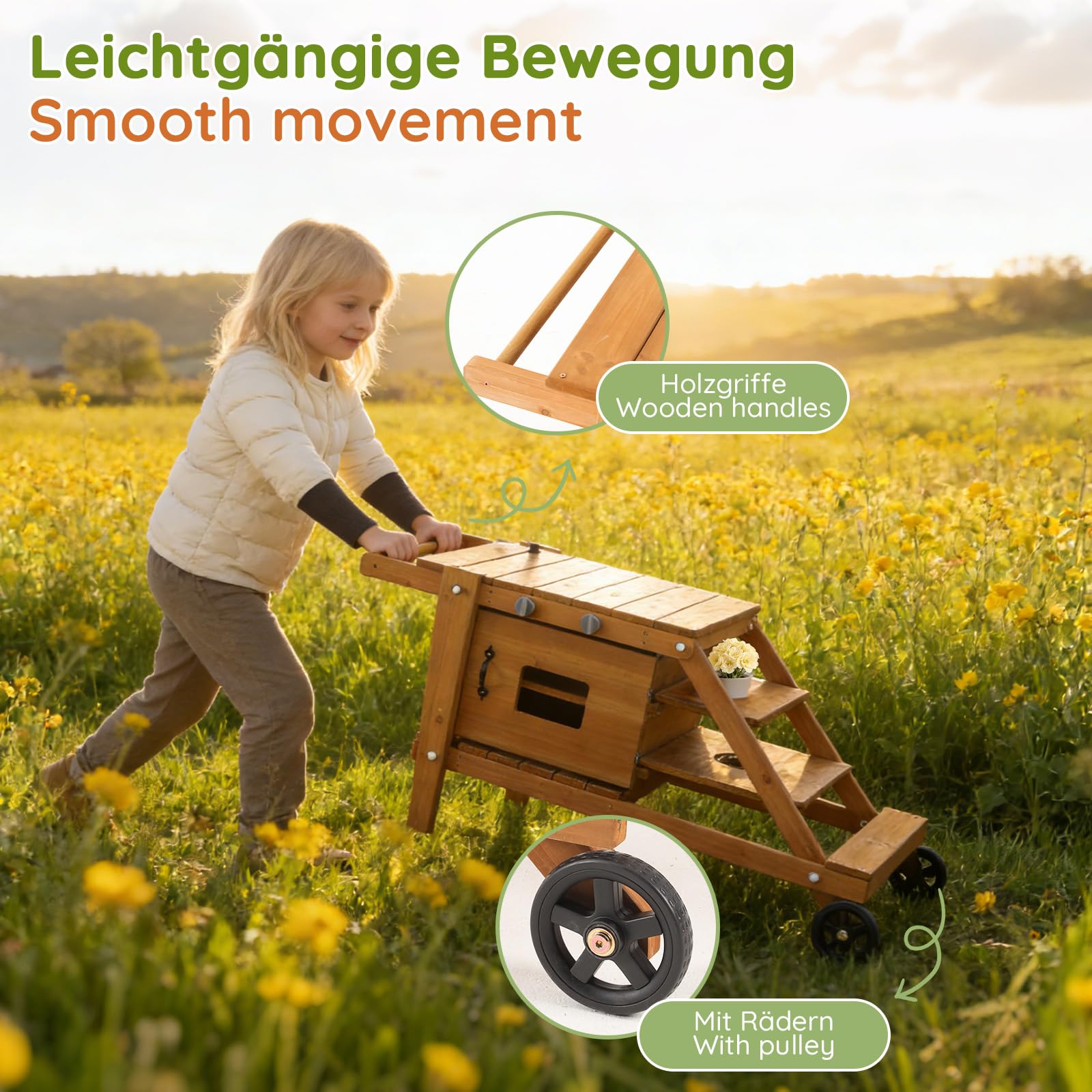 Gecheer Kinderküche Outdoor, Rollen, Zubehör, Holz, ab 3 Jahren, für Garten, Rollenspiel