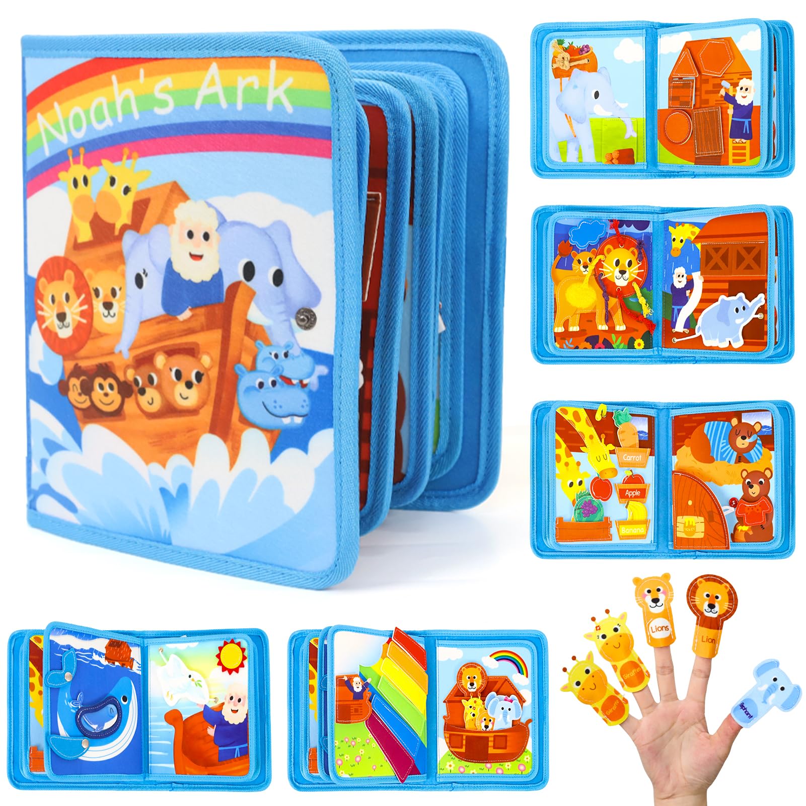 Wdmiya Libro Montessori para Niños 1 2 3 años, Busy Board Tablero Sensorial de Actividades, Busy Book Educativo con Tema del Arca, Juguete Interactivo Portátil de Motricidad Fina